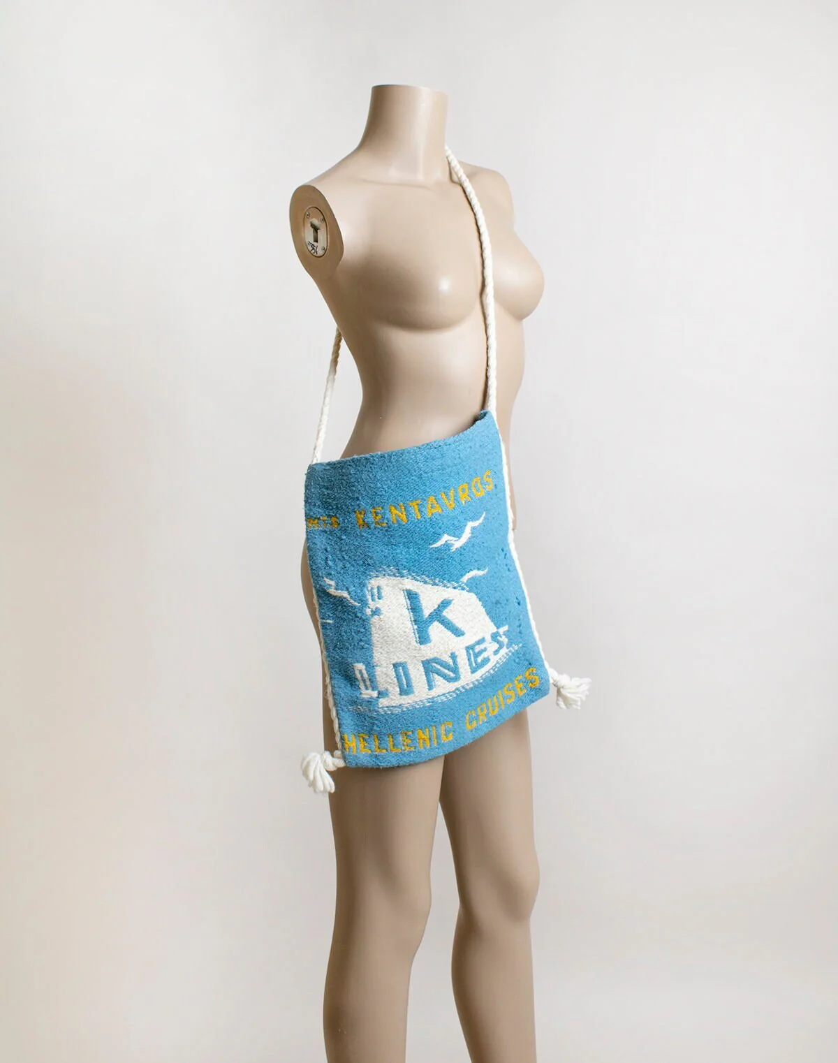 Vintage Greece Travel Souvenir Tote Bag Aqua Blue and White Yarn Bag - Image 2