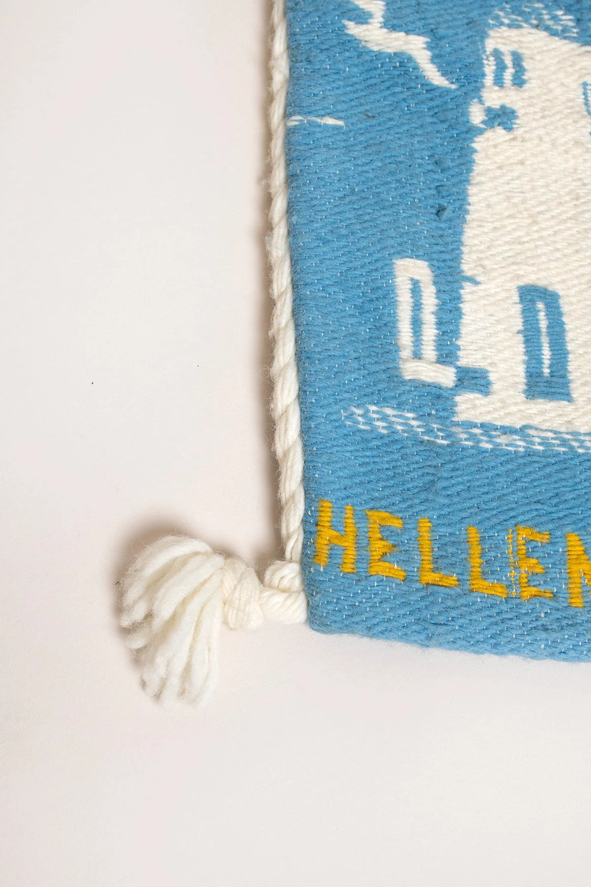 Vintage Greece Travel Souvenir Tote Bag Aqua Blue and White Yarn Bag - Image 3