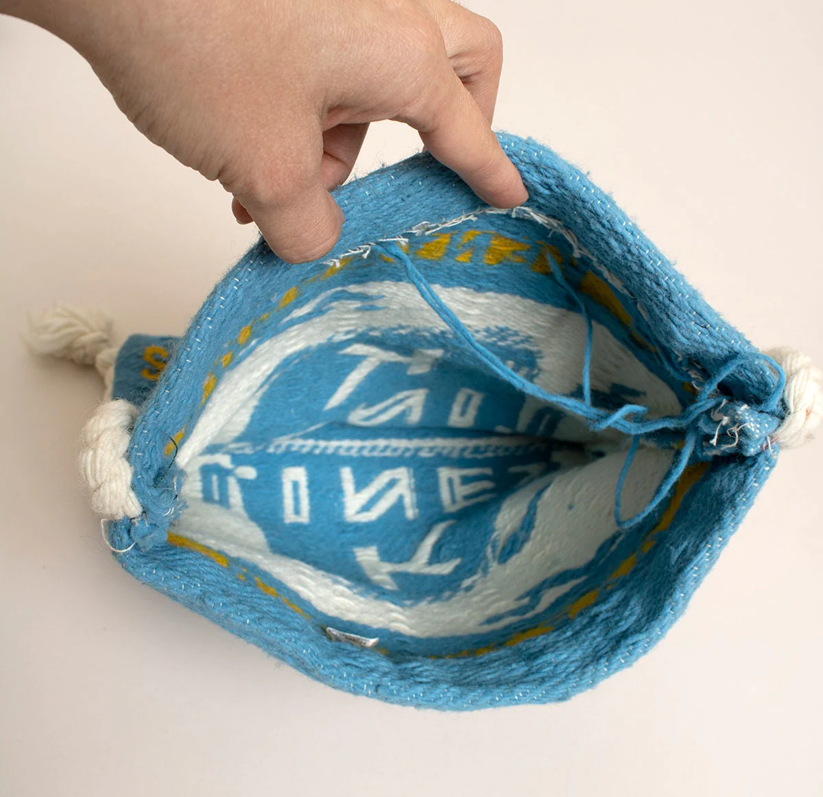 Vintage Greece Travel Souvenir Tote Bag Aqua Blue and White Yarn Bag - Image 4