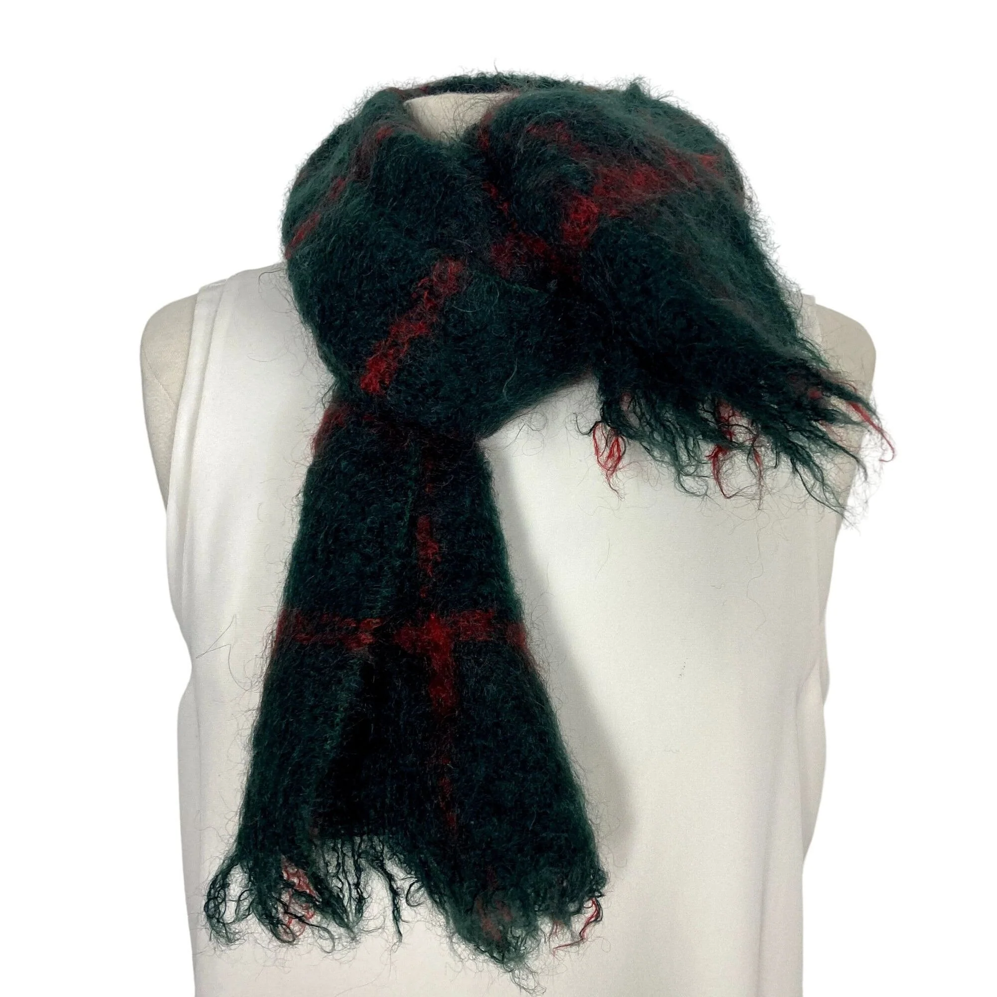 Vintage Green Plaid Scarf Pure Mohair Made In Scotland Mens Womens by Sammy - Image 8