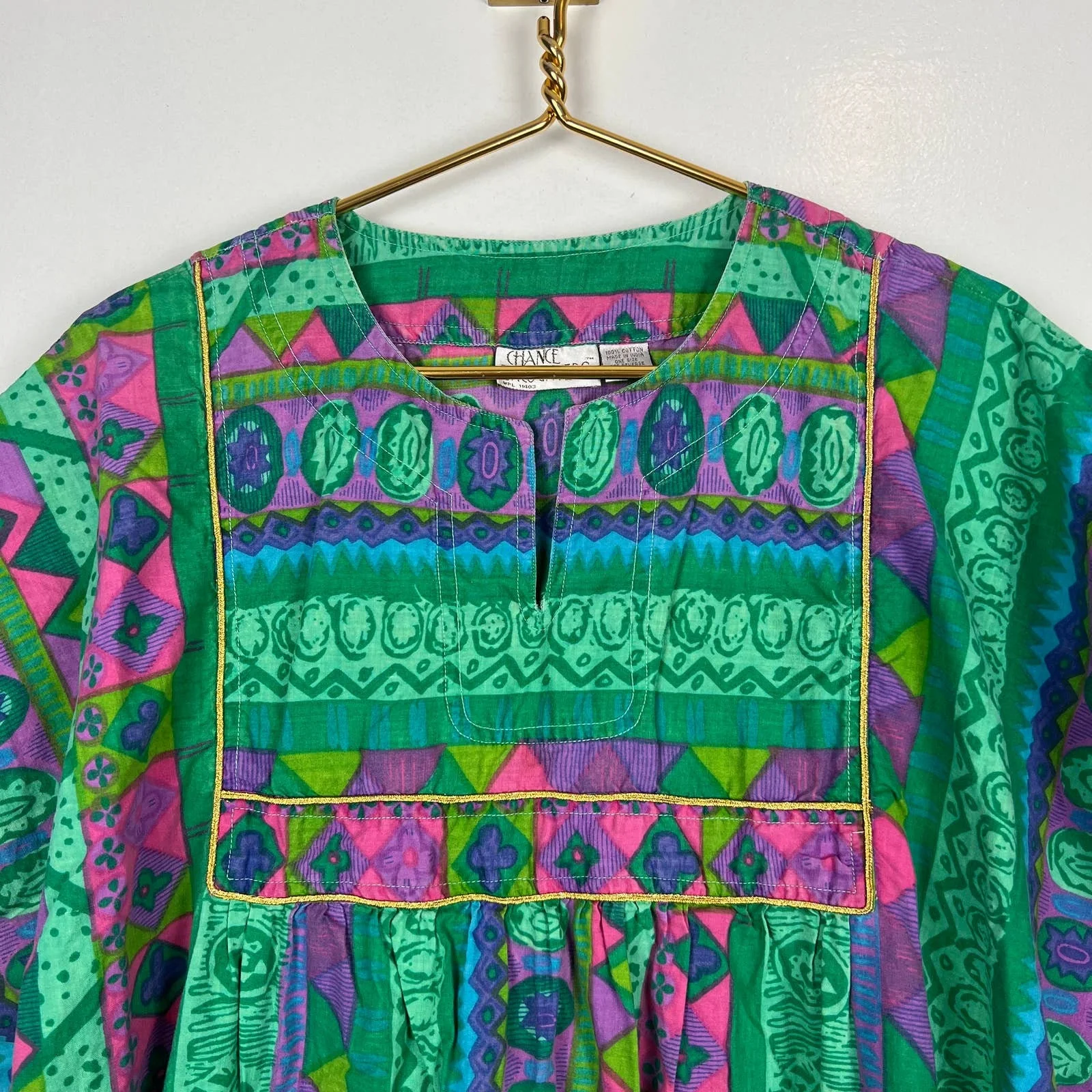 Vintage Green Psychedelic Muumuu House Dress Kaftan Geo Print One Size by Chance Encounters - Image 3