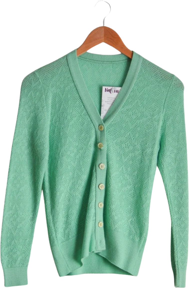 Vintage Green Sweater Buttoned Down Light Green Knit Cardigan Size Small Romantic