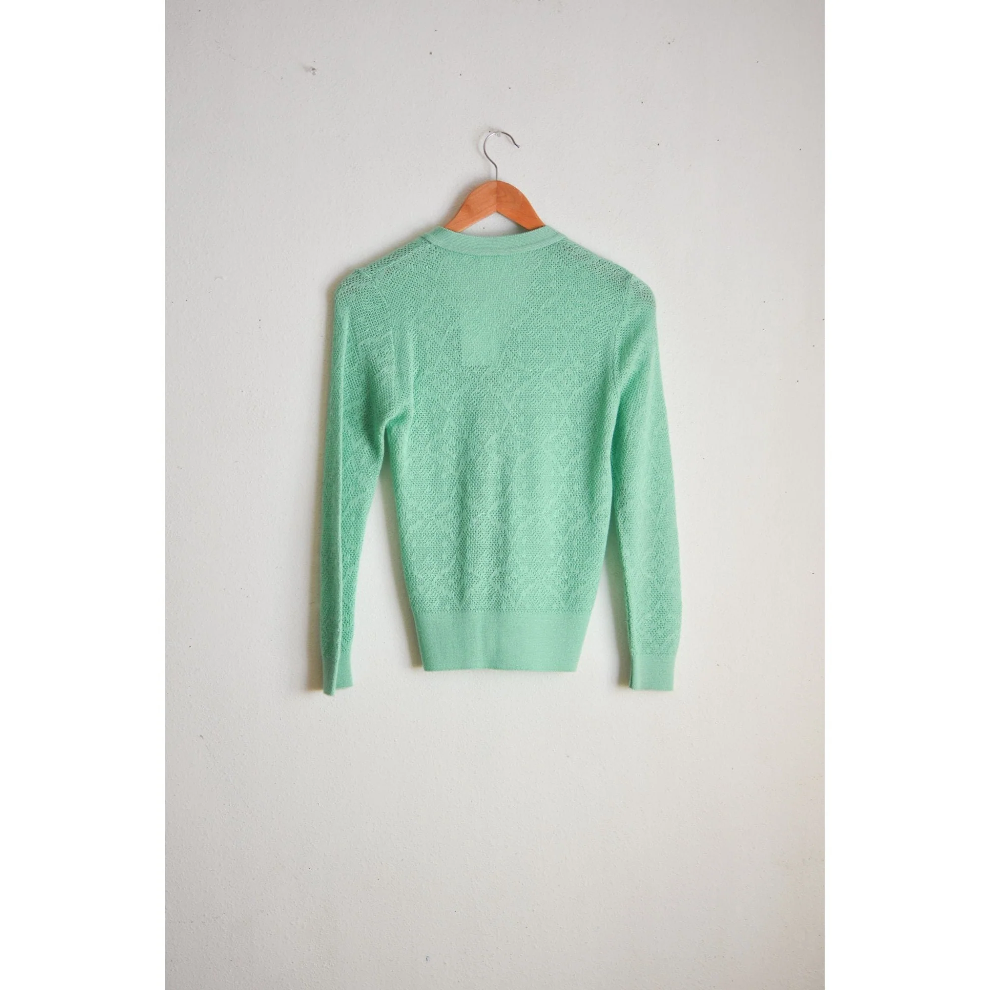 Vintage Green Sweater Buttoned Down Light Green Knit Cardigan Size Small Romantic - Image 2
