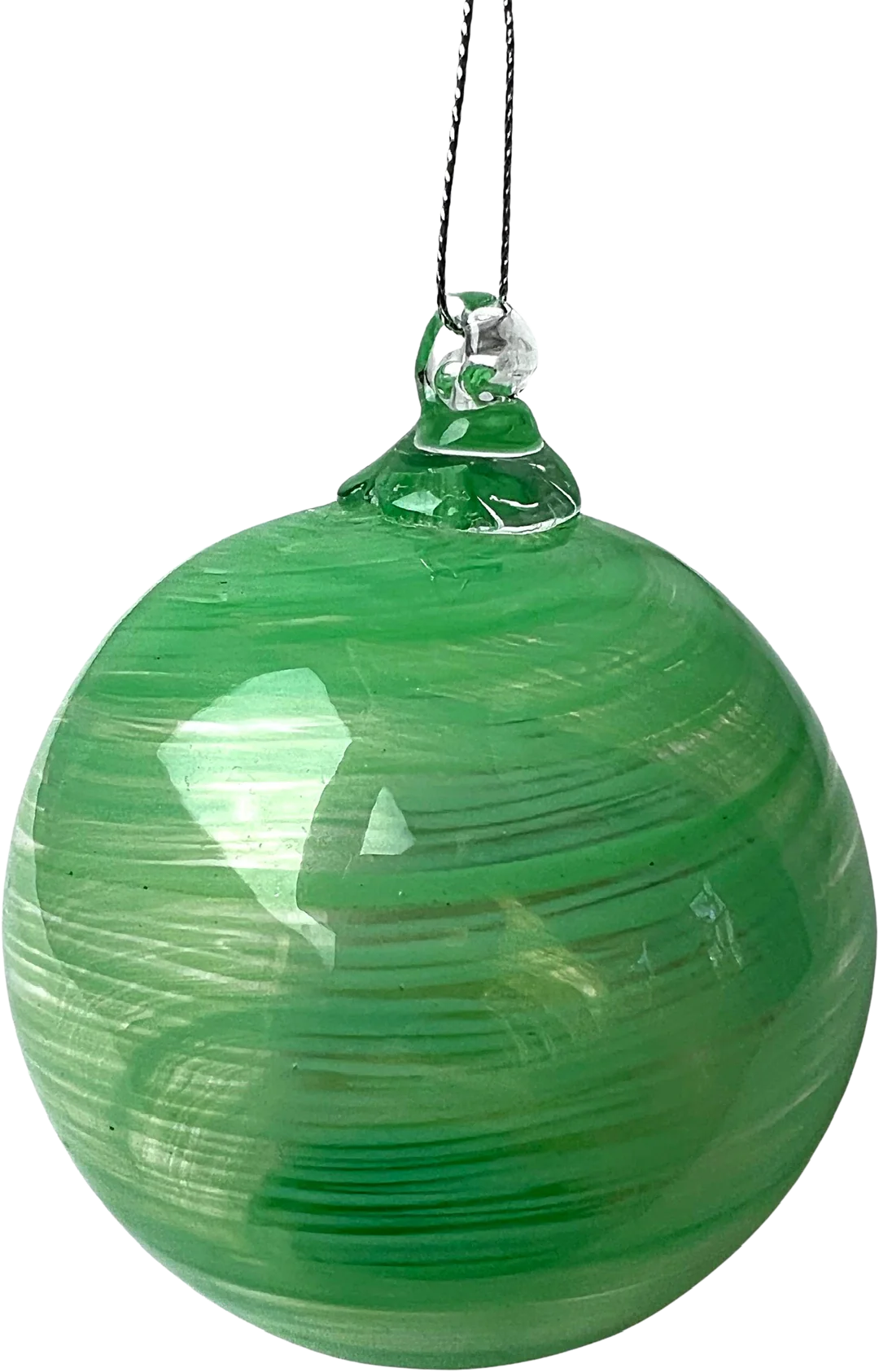 Vintage Green Swirl Hand Blown Glass Ornament - Image 2