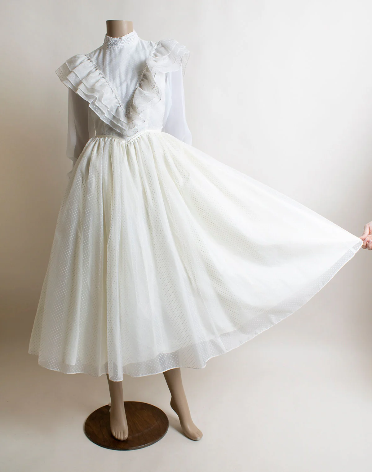 Vintage Gunne Sax Dress Sheer White Swiss Dot Fairy Whimsical Party Prom Dress Ruffles Victorian Style Jessica Mcclintock Bride Small 7 by Gunne Sax - Image 3