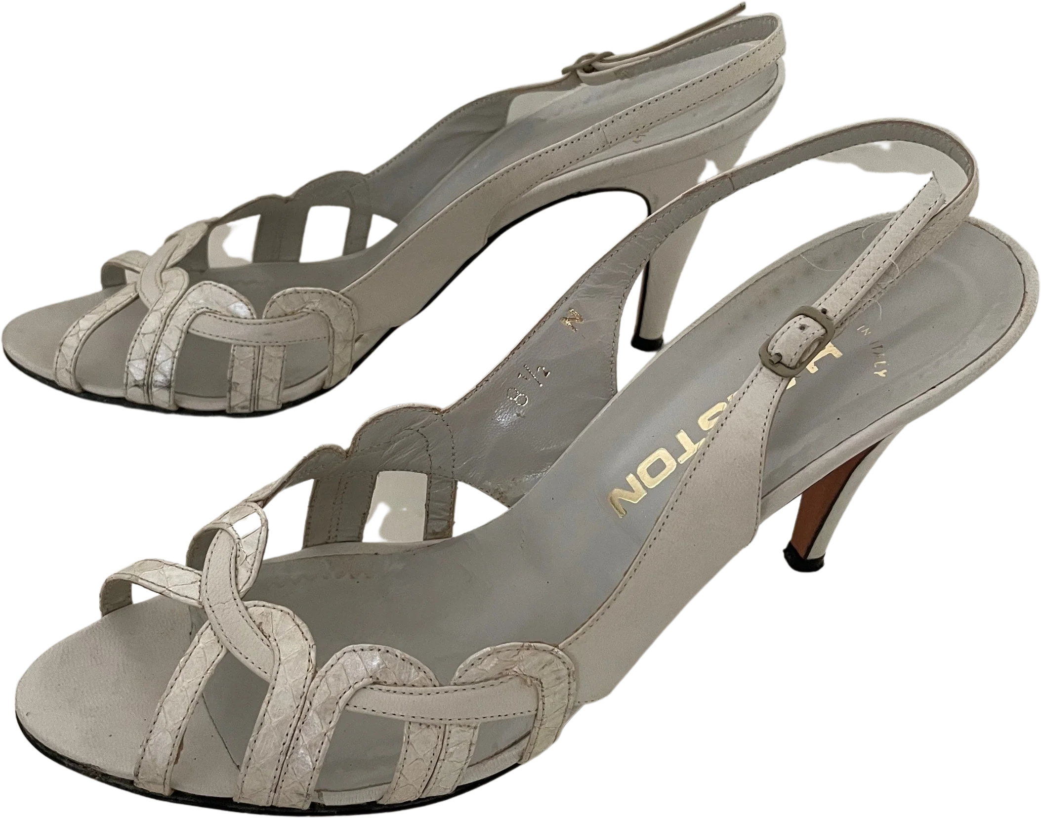 Vintage Halston 70s Leather Slingback Heels White Size 8. 5 by Halston