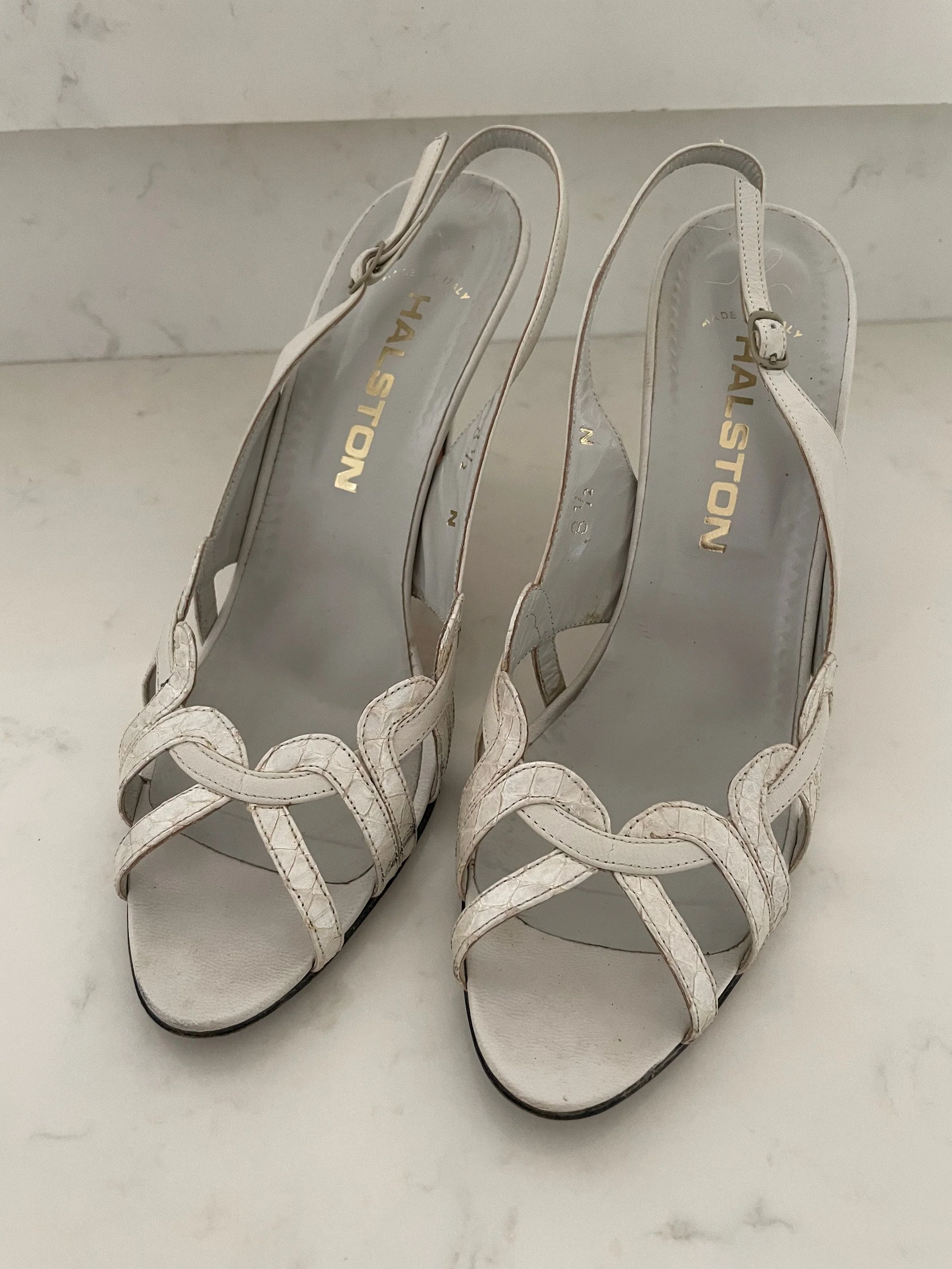 Vintage Halston 70s Leather Slingback Heels White Size 8. 5 by Halston - Image 2