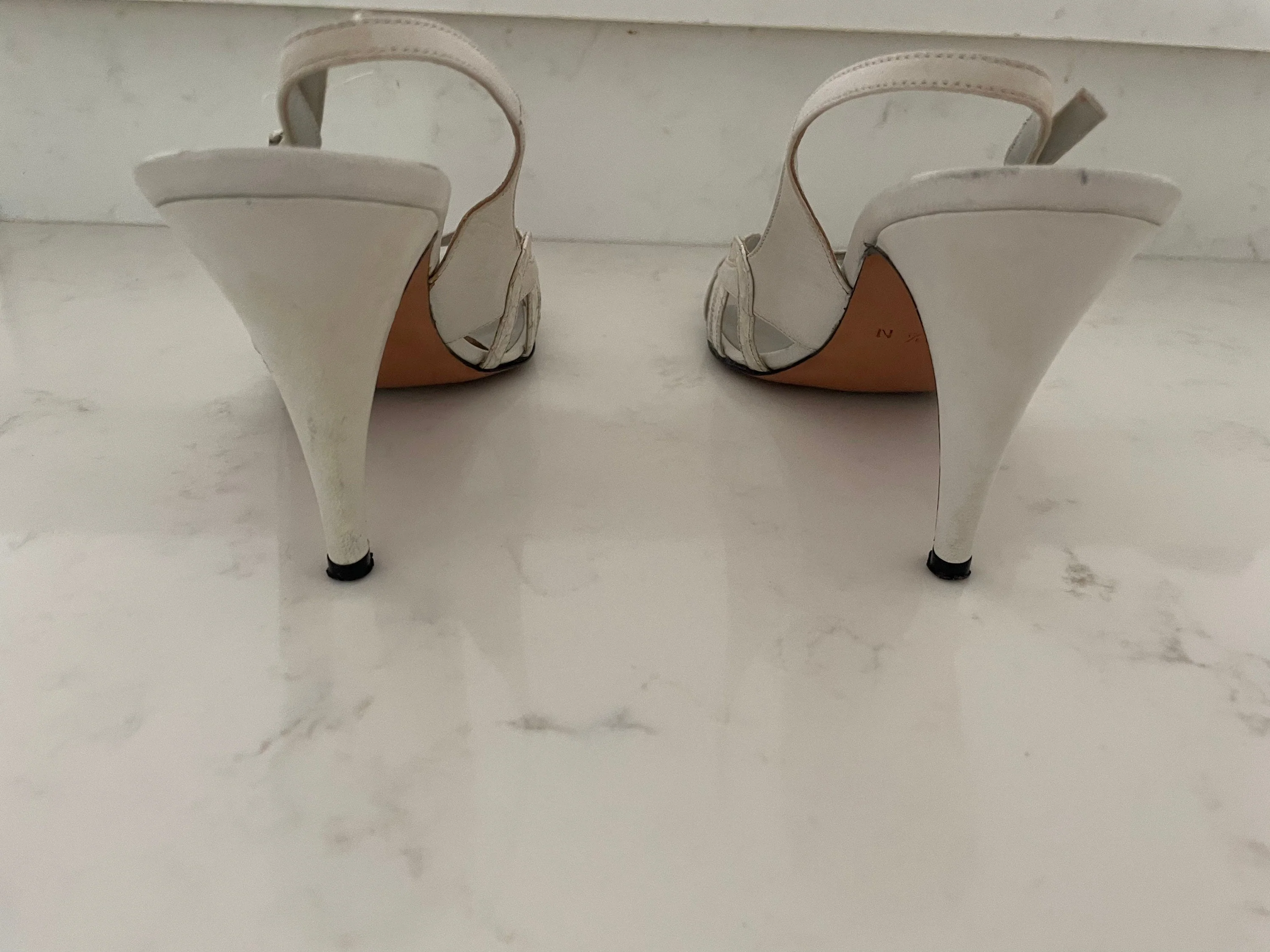 Vintage Halston 70s Leather Slingback Heels White Size 8. 5 by Halston - Image 6