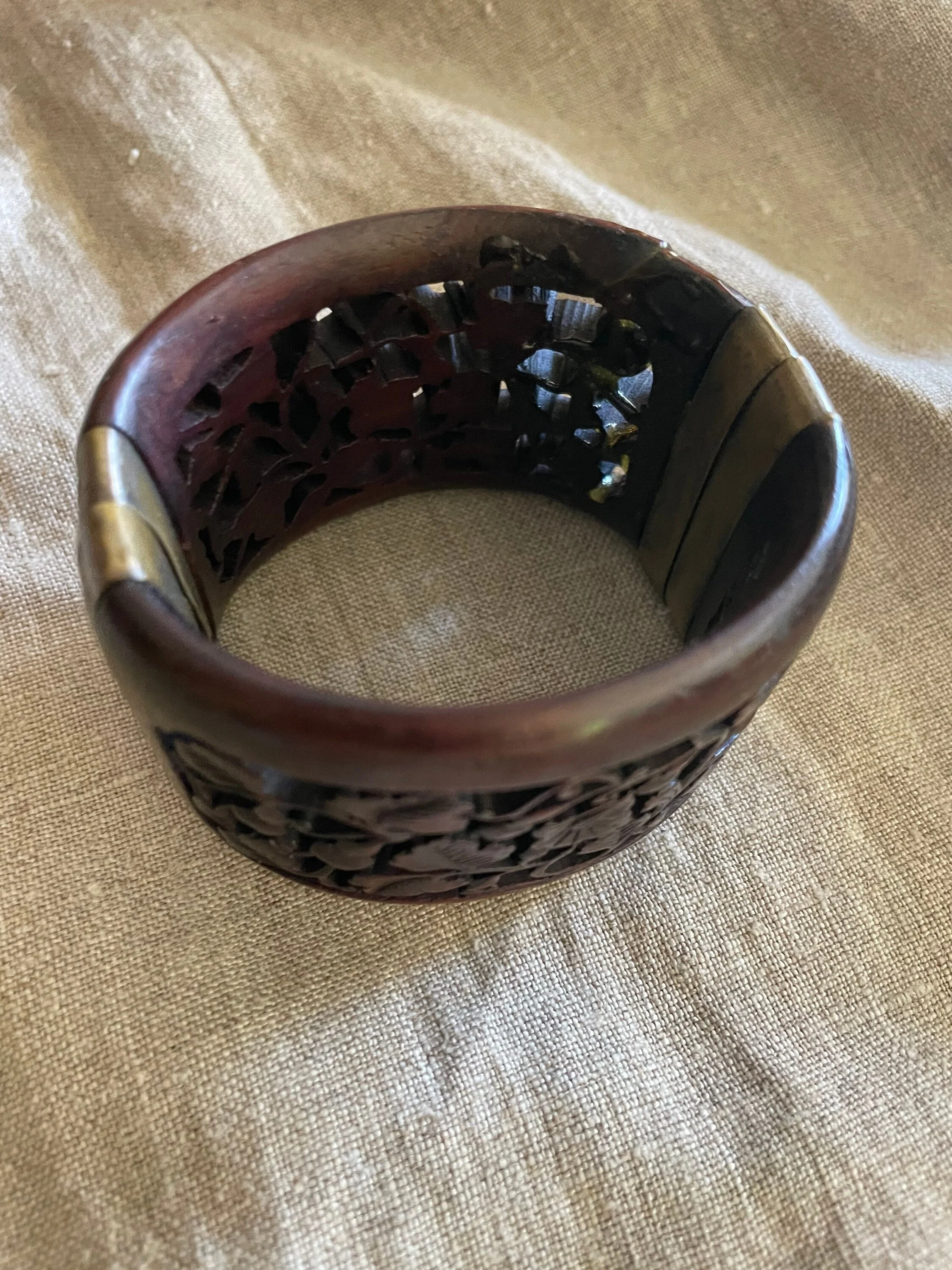 Vintage Hand Carved Wool Bangle Bracelet Silver Rosewood Stemmed - Image 3