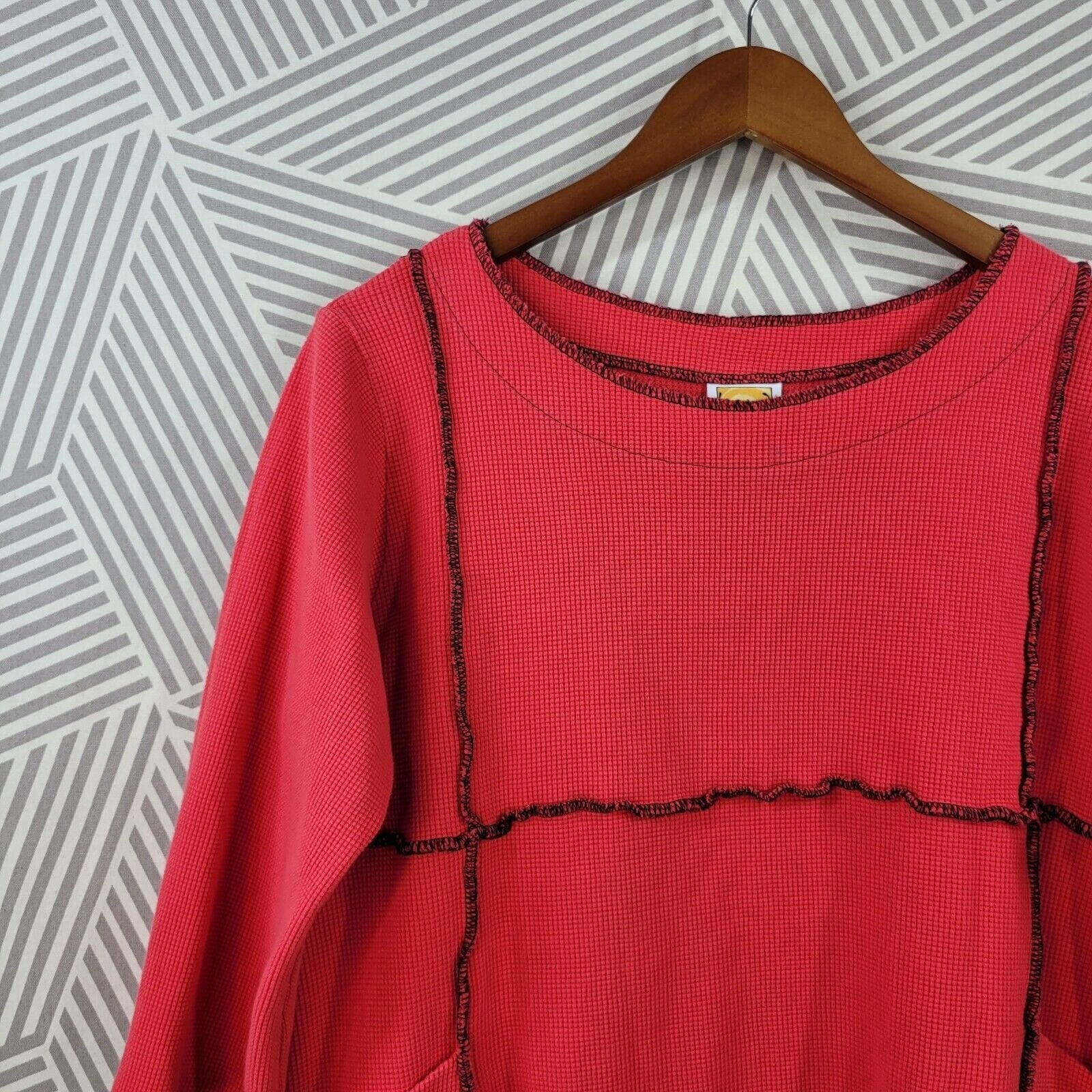 Vintage Hand Jive Medium Thermal Waffle Weave Knit Top Lagenlook Tunic Pockets - Image 2