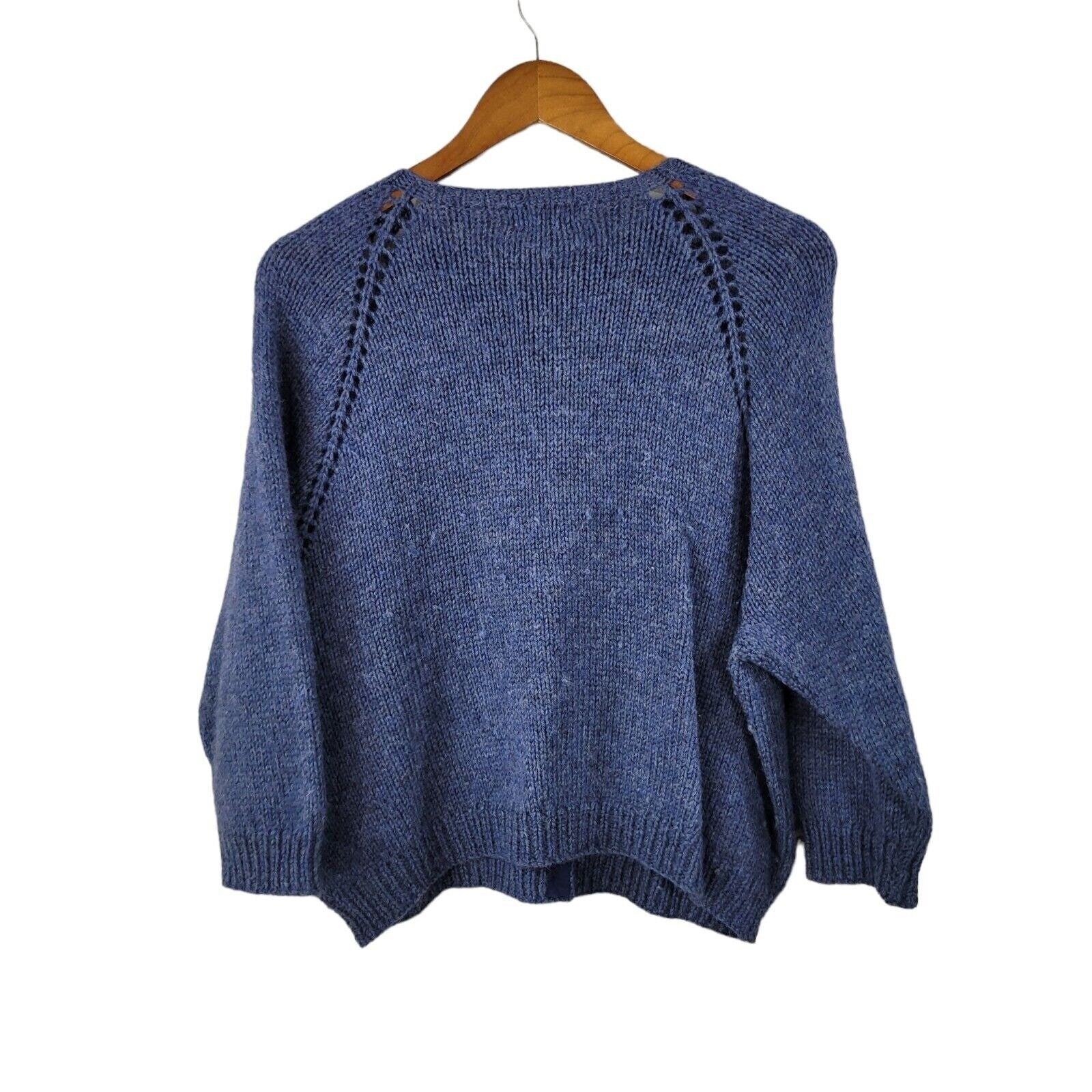 Vintage Hand Knit Cardigan Sweater Size Medium Large Wool Pinup Blue Button Up by Mildred Engel - Image 2