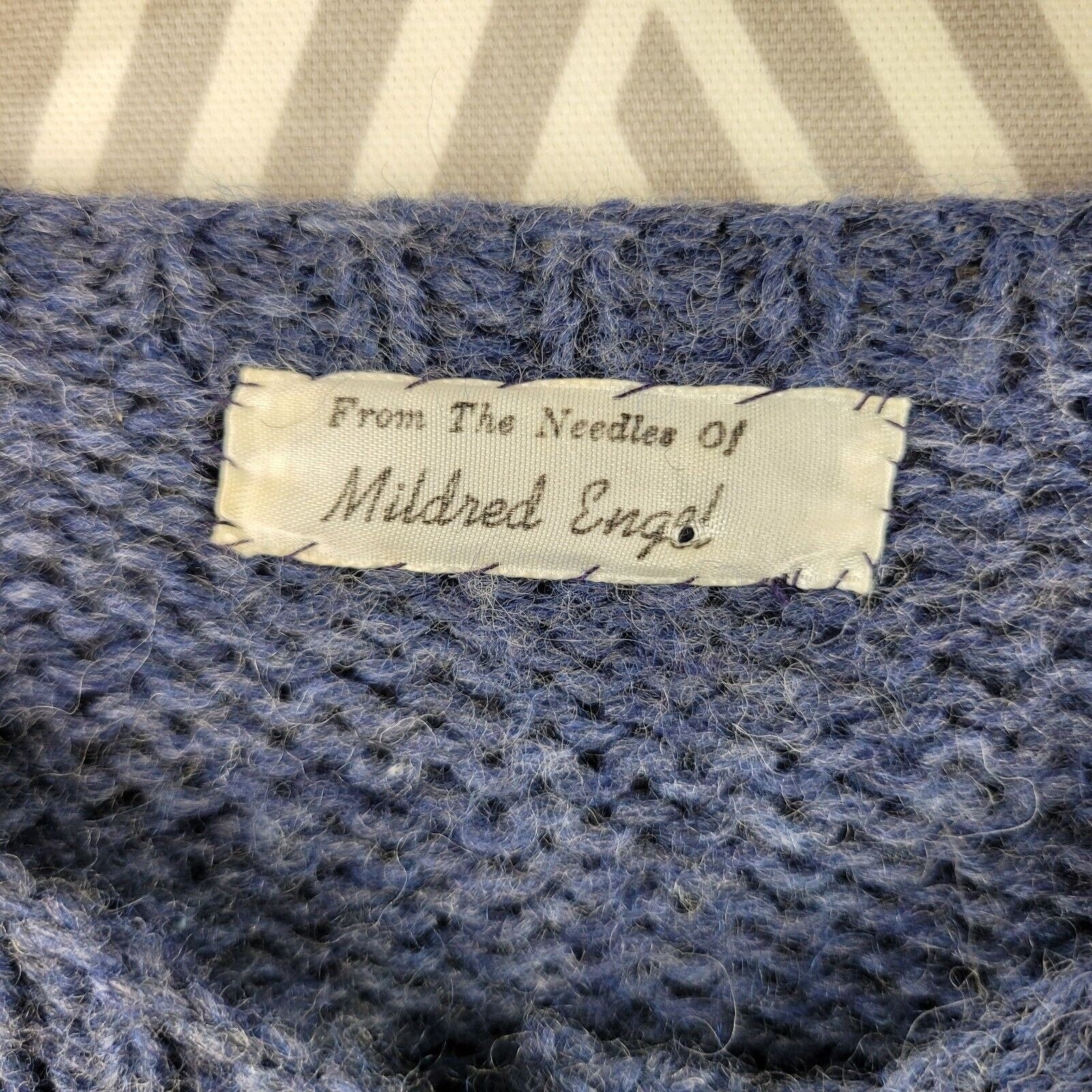 Vintage Hand Knit Cardigan Sweater Size Medium Large Wool Pinup Blue Button Up by Mildred Engel - Image 6
