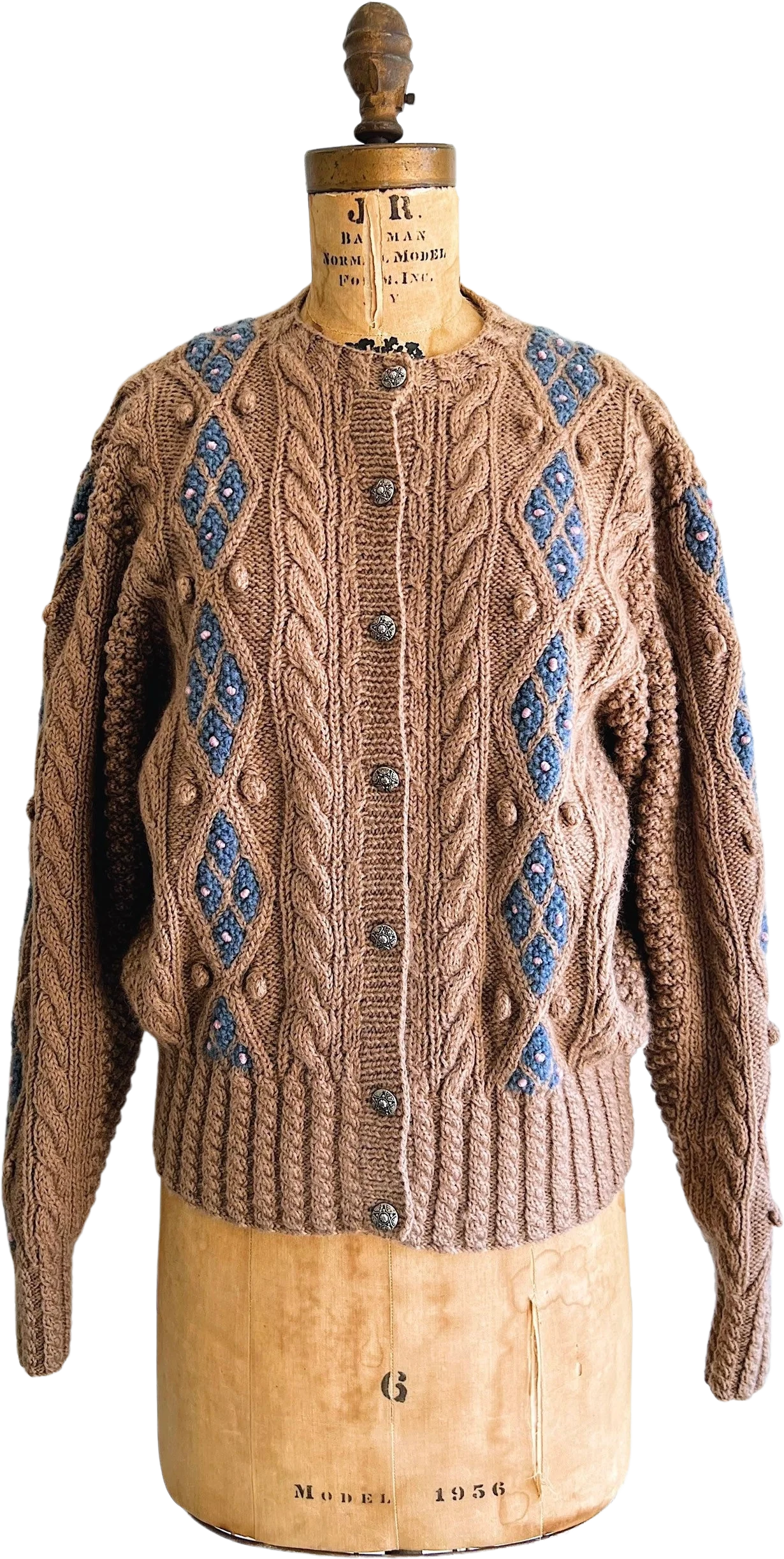 Vintage Hand Knit Wool Cardigan Cable Knit Fisherman Sweater by Deans of Scotland