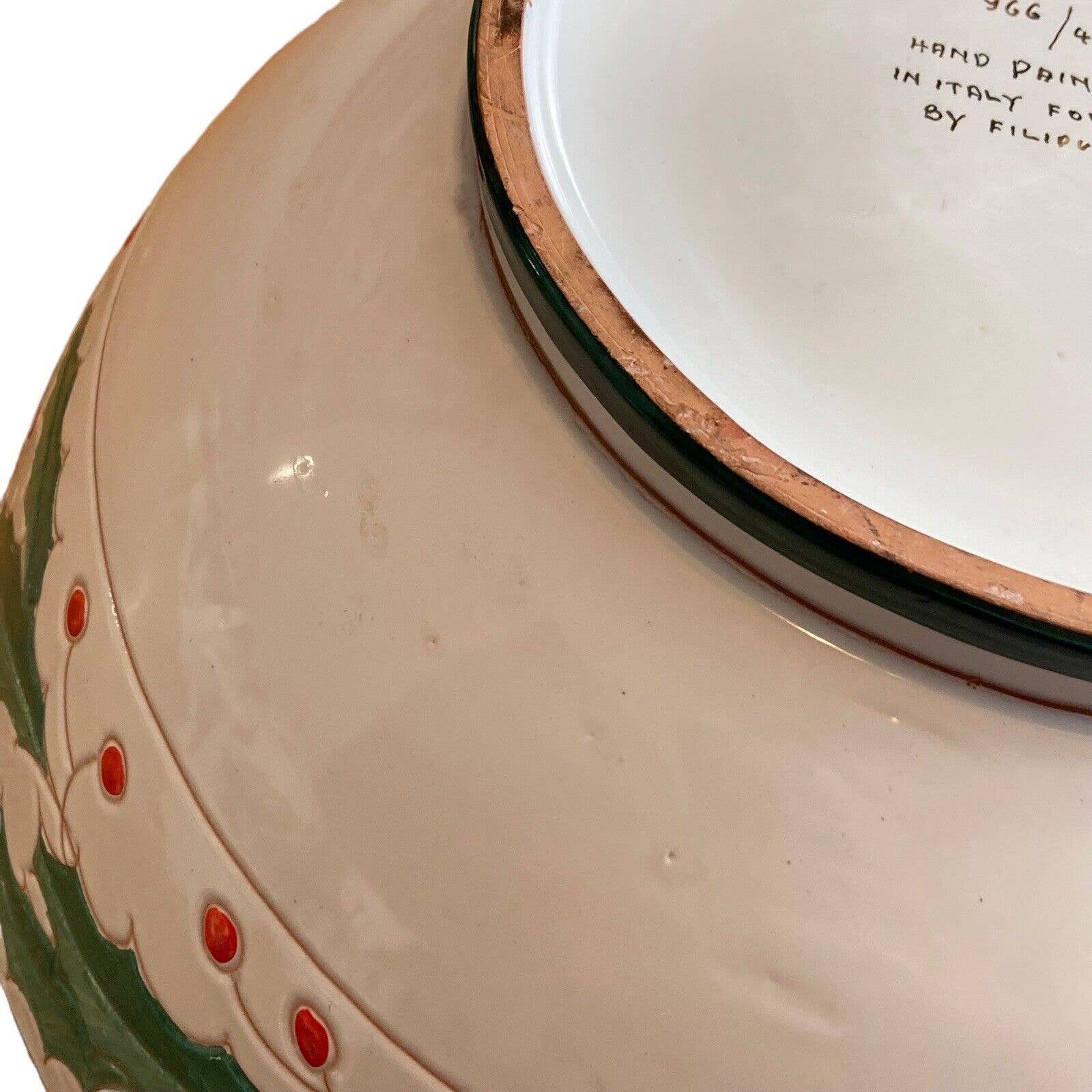 Vintage Hand Painted Christmas Holly Punch Bowl Set Limited Ed Italy Filipucci by FB Co - Image 8