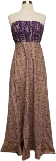 Vintage Handmade Double Wax Block Strapless Maxi Dress Authentic Size 14
