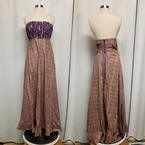 Vintage Handmade Double Wax Block Strapless Maxi Dress Authentic Size 14 - Image 2