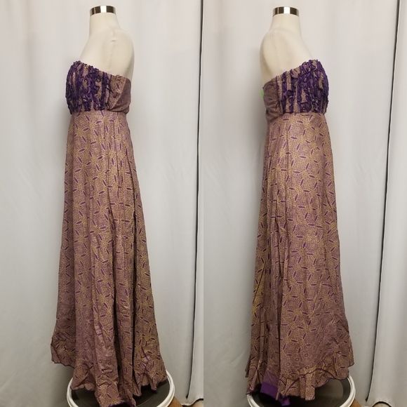 Vintage Handmade Double Wax Block Strapless Maxi Dress Authentic Size 14 - Image 3
