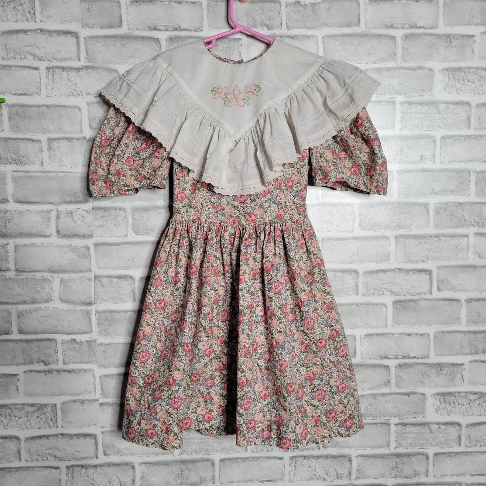 Vintage Handmade Girls Dress with Collar - Image 6