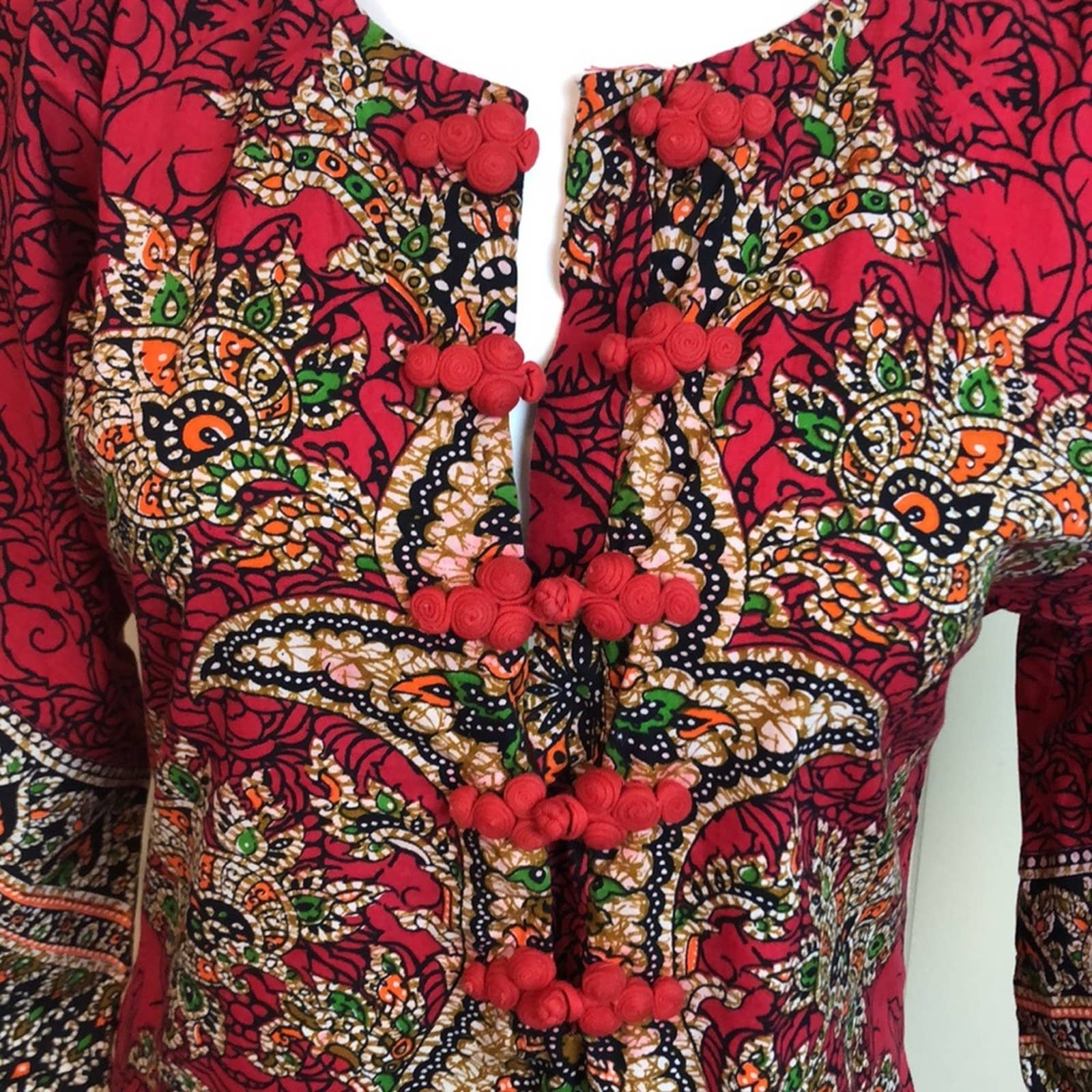 Vintage Handmade Thai Batik Graphic Maxi Dress Small Thailand Cotton by Mimosa - Image 7