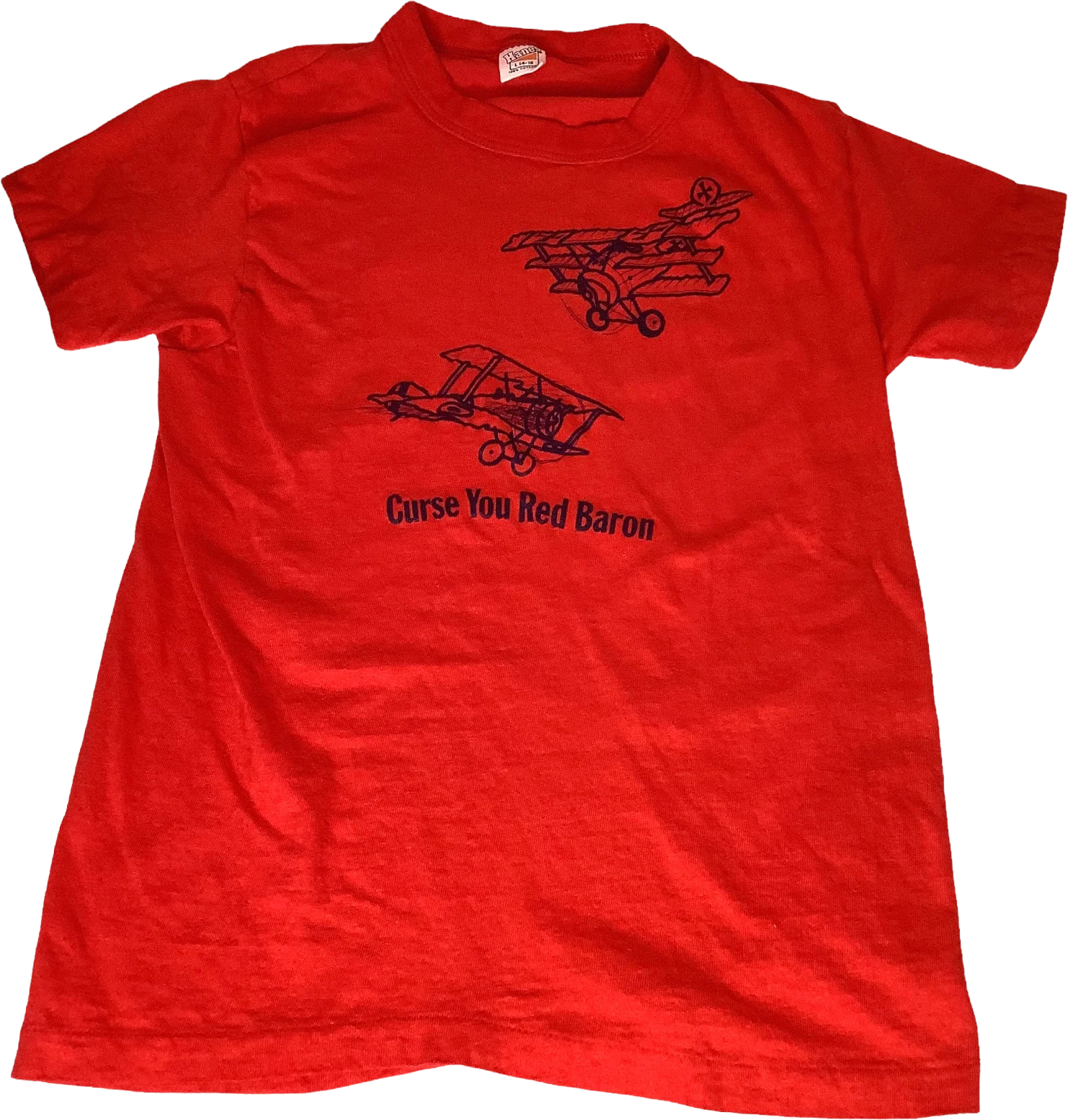 Vintage Hanes Shirt 70s Kids Large 14-16 Curse Red Baron Planes Single Stitch L by Hanes