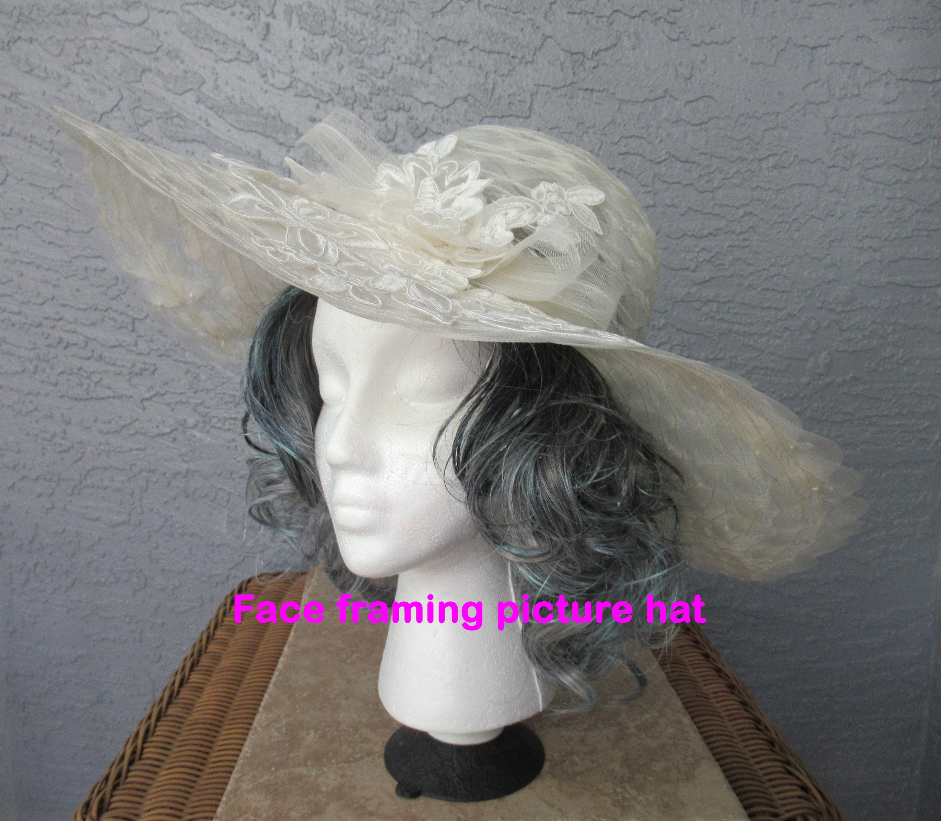 Vintage Hat Spectacular 6 Inch Wide Brim White Lace, Ribbon and Floral Trim, Made In Italy, Wedding Wear Or Derby Hat Perfect by Daniele Meucci - Image 6