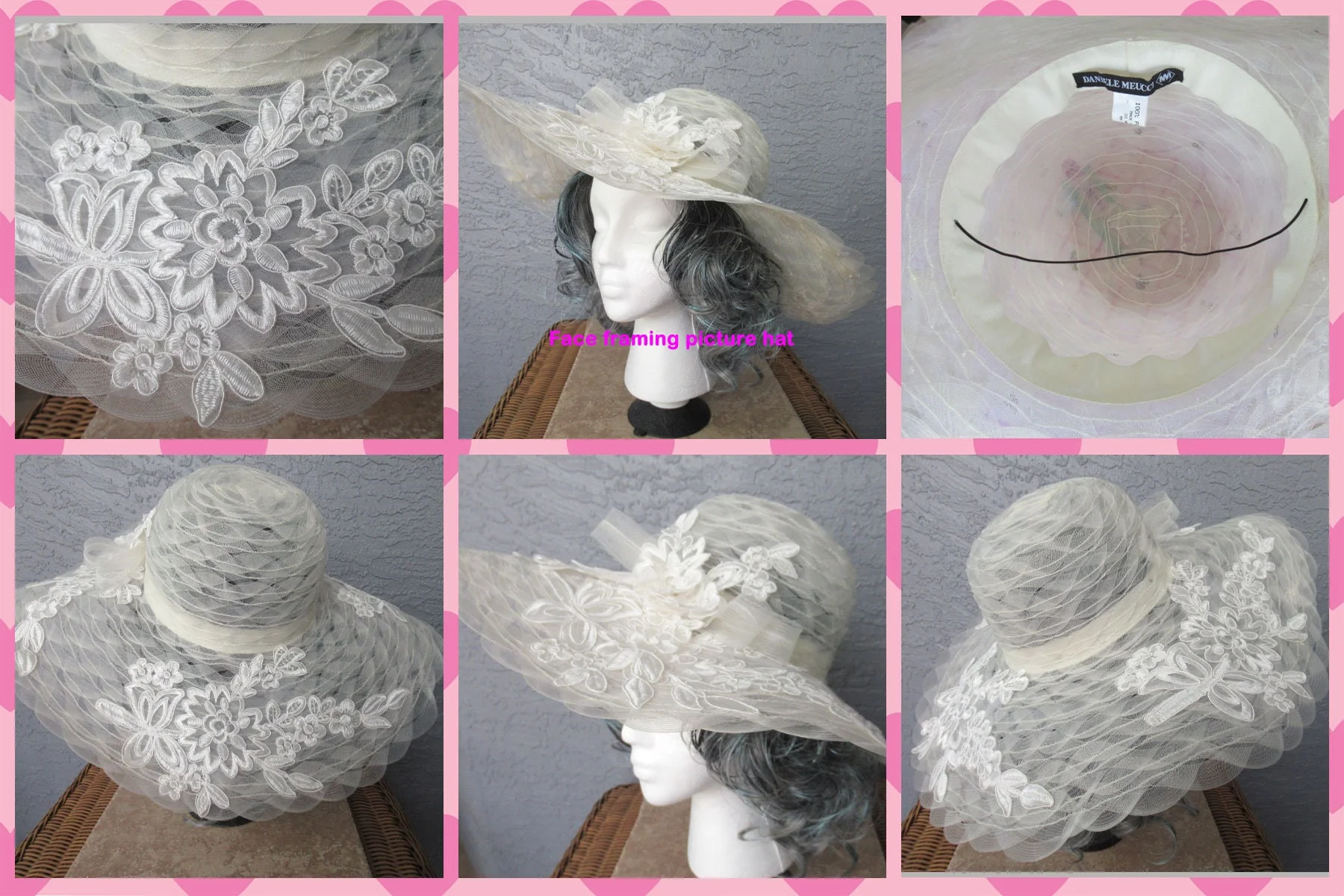 Vintage Hat Spectacular 6 Inch Wide Brim White Lace, Ribbon and Floral Trim, Made In Italy, Wedding Wear Or Derby Hat Perfect by Daniele Meucci - Image 7