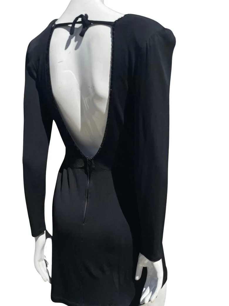 Vintage Haute Couture Lbd Sexy Mini Black Dress Hand Beaded Size 8 by Susanna Beverly Hills - Image 7