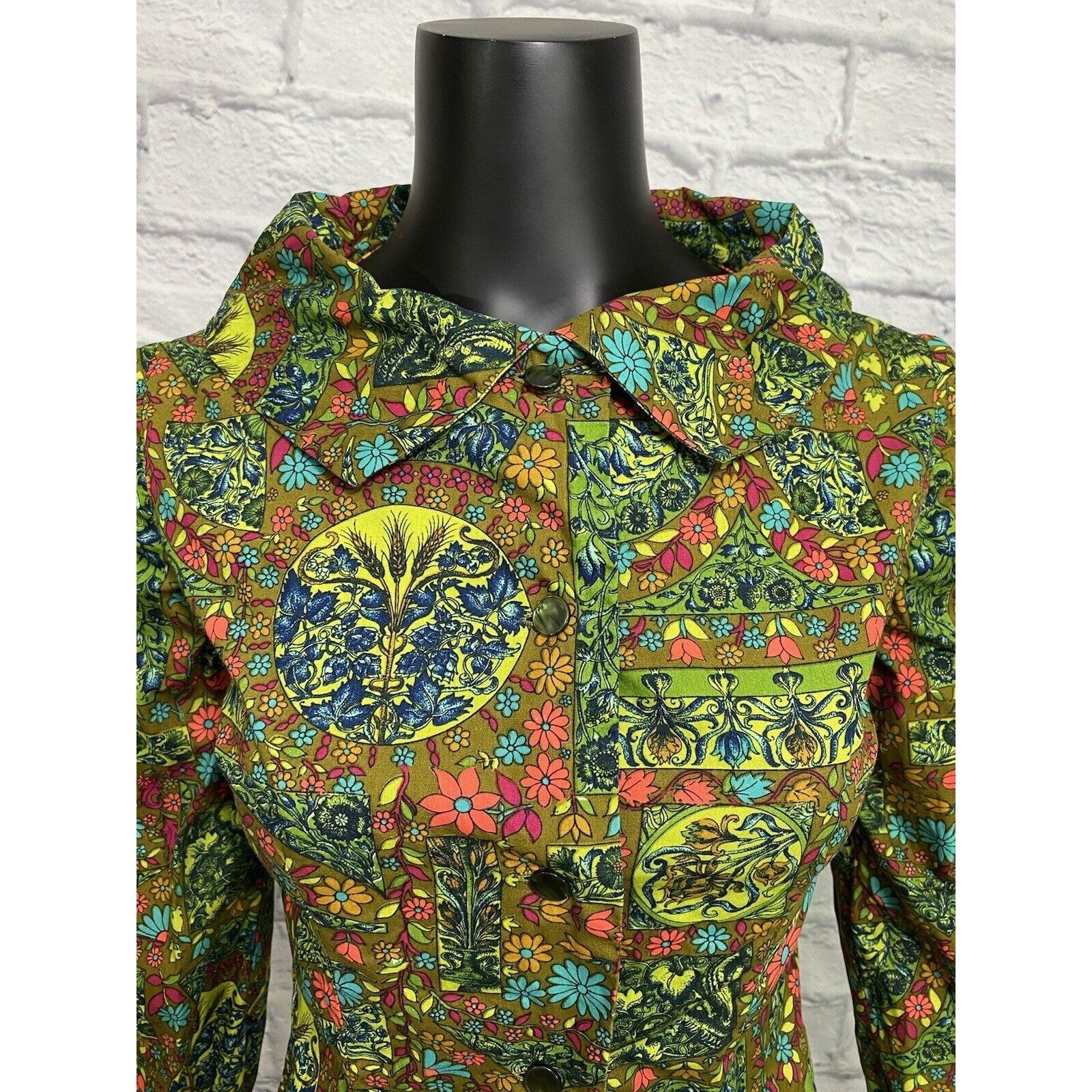Vintage Hippy Handmade Disco Shirt Button Up Wide Collar M 60s Groovy Pub Crawl - Image 3