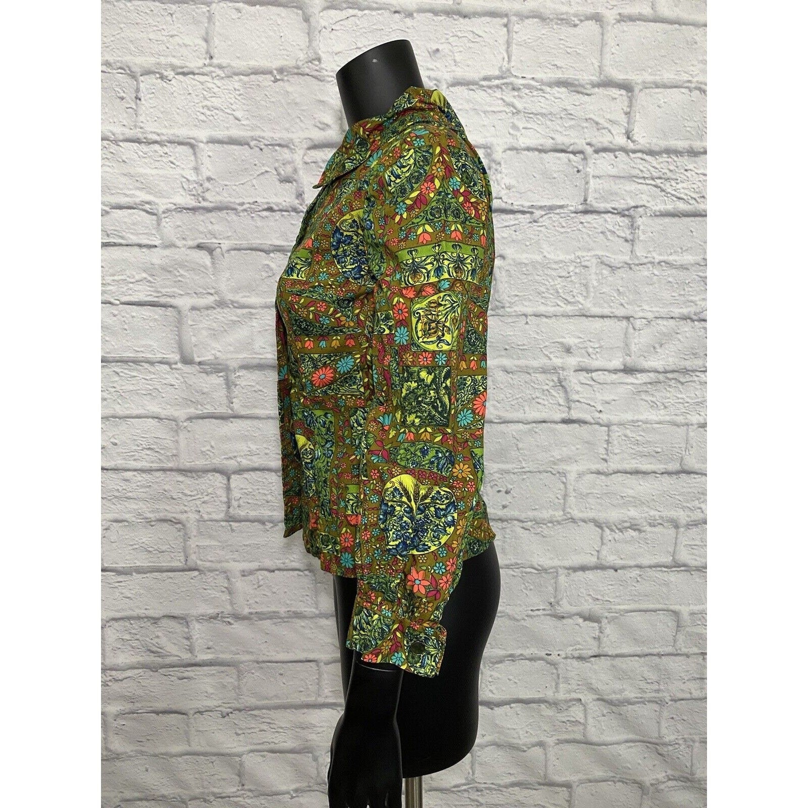 Vintage Hippy Handmade Disco Shirt Button Up Wide Collar M 60s Groovy Pub Crawl - Image 4