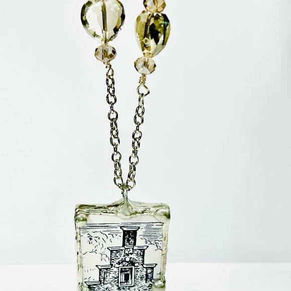 Vintage Holland Tile Repurposed Pendant Necklace Handcrafted Multifaceted Beads - Image 6