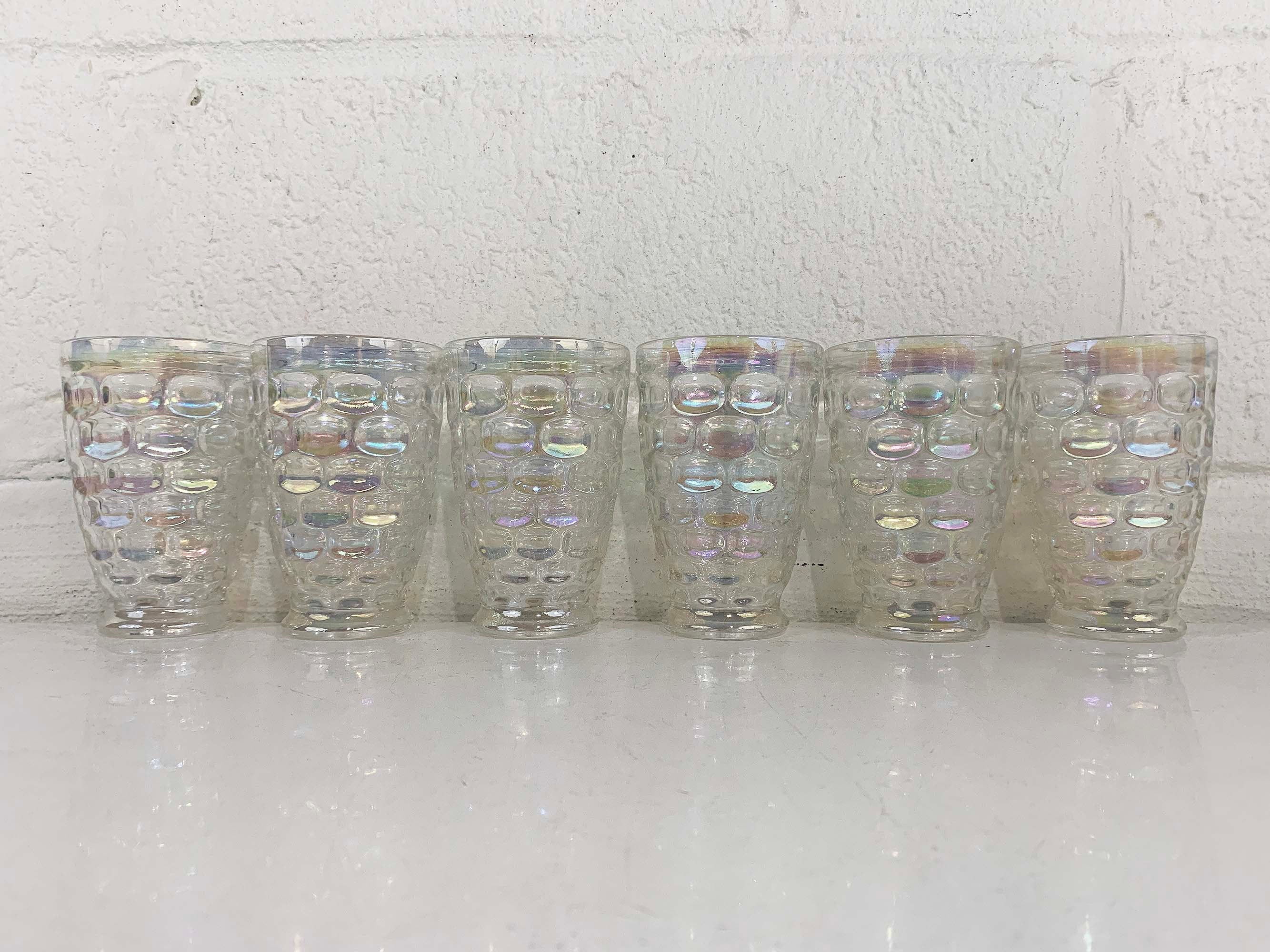 Vintage Iridescent Thumbprint Glassware Federal Glass Yorktown Colonial Tumblers Clear Rainbow Set of 6 Drinking Glasses 60s - Image 2