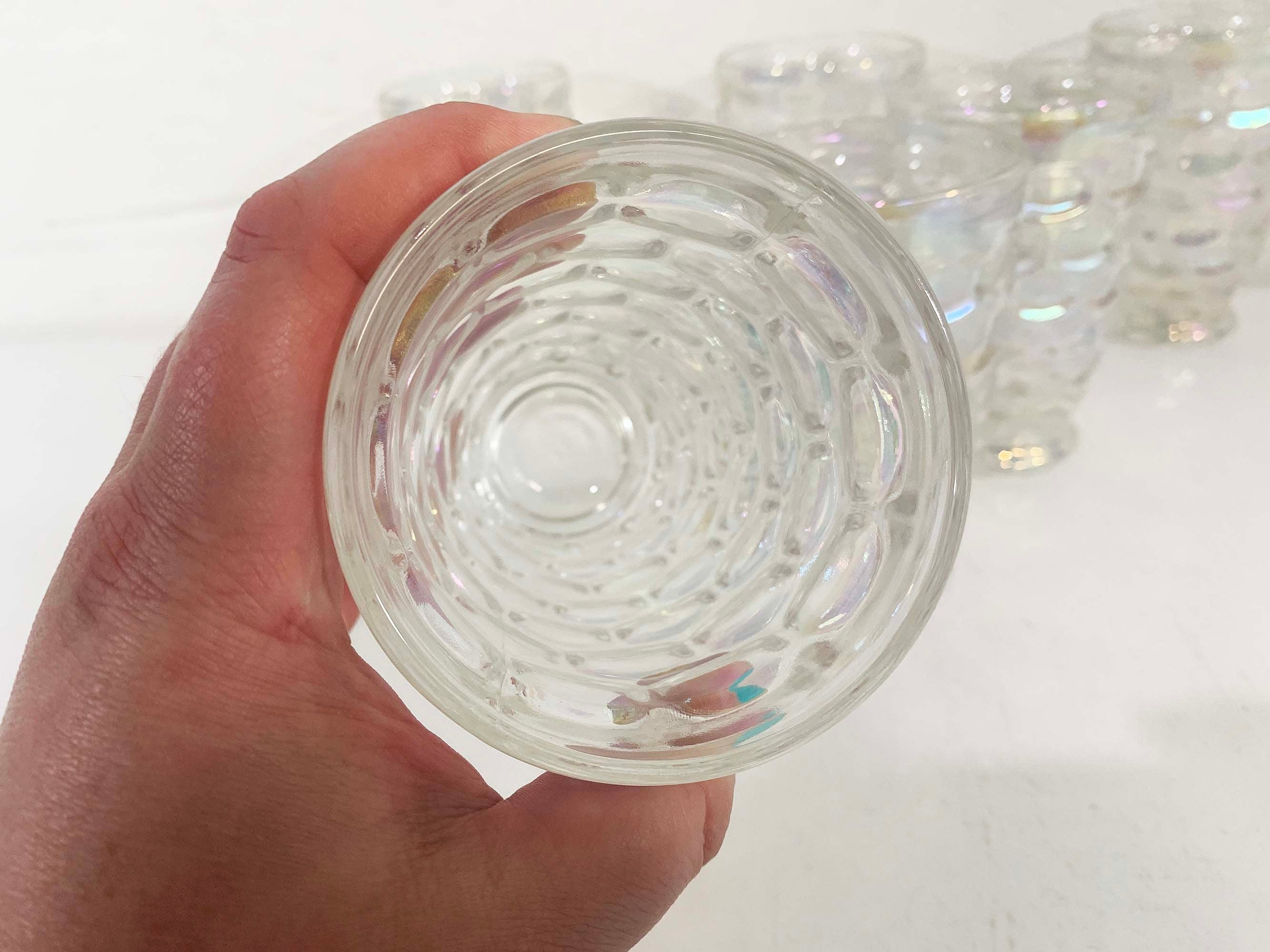 Vintage Iridescent Thumbprint Glassware Federal Glass Yorktown Colonial Tumblers Clear Rainbow Set of 6 Drinking Glasses 60s - Image 7