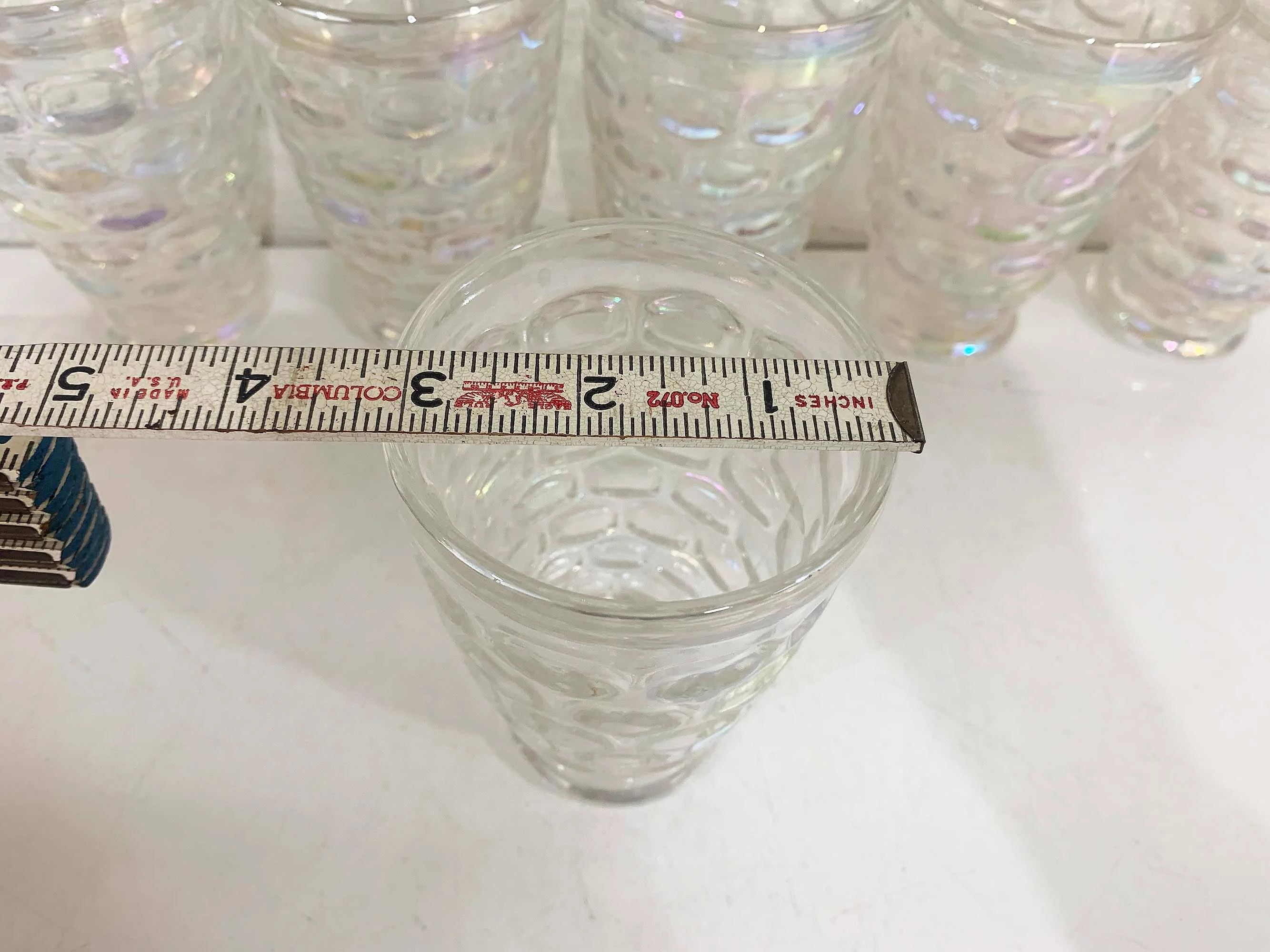 Vintage Iridescent Thumbprint Glassware Federal Glass Yorktown Colonial Tumblers Clear Rainbow Set of 6 Drinking Glasses 60s - Image 8