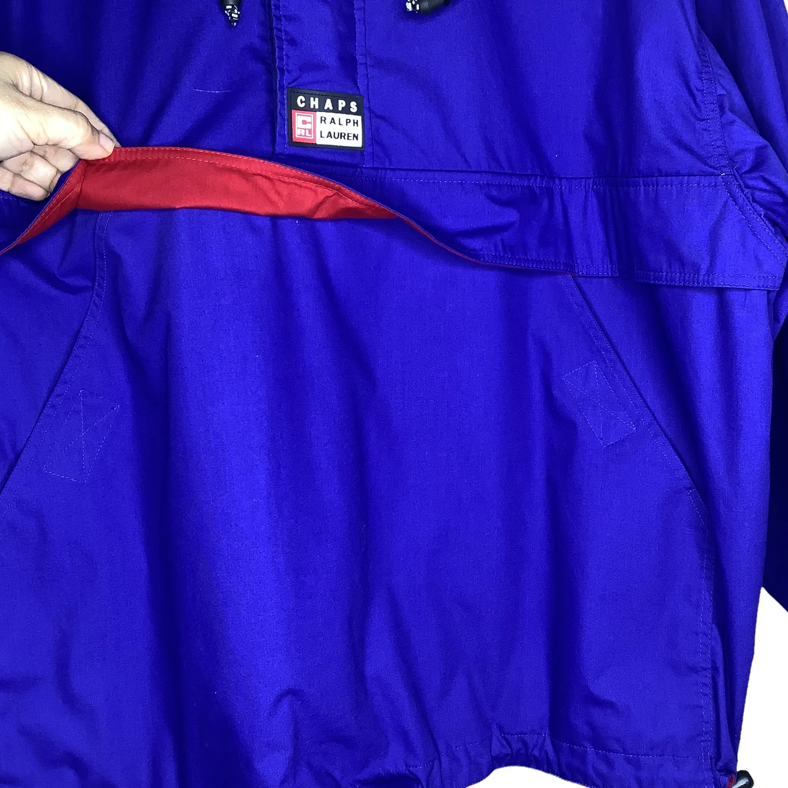Vintage Jacket Navy Red Medium 90s Anorak Windbreaker Hooded by Chaps Ralph Lauren - Image 8
