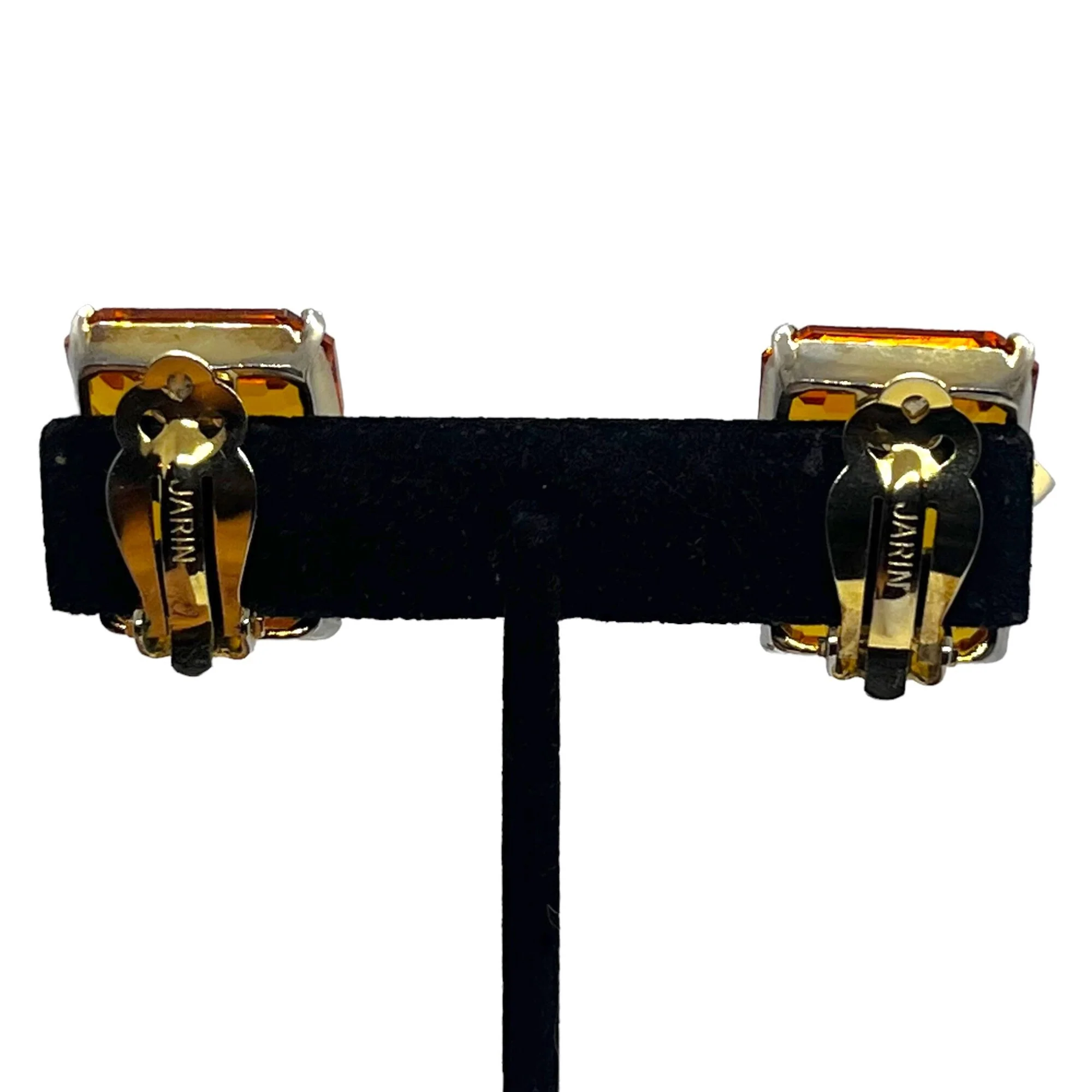 Vintage Jarin Kasi Rhinestone Earrings 90s 00s Runway Couture Gold Tone Citrine Chunky Geometric by Jarin - Image 4