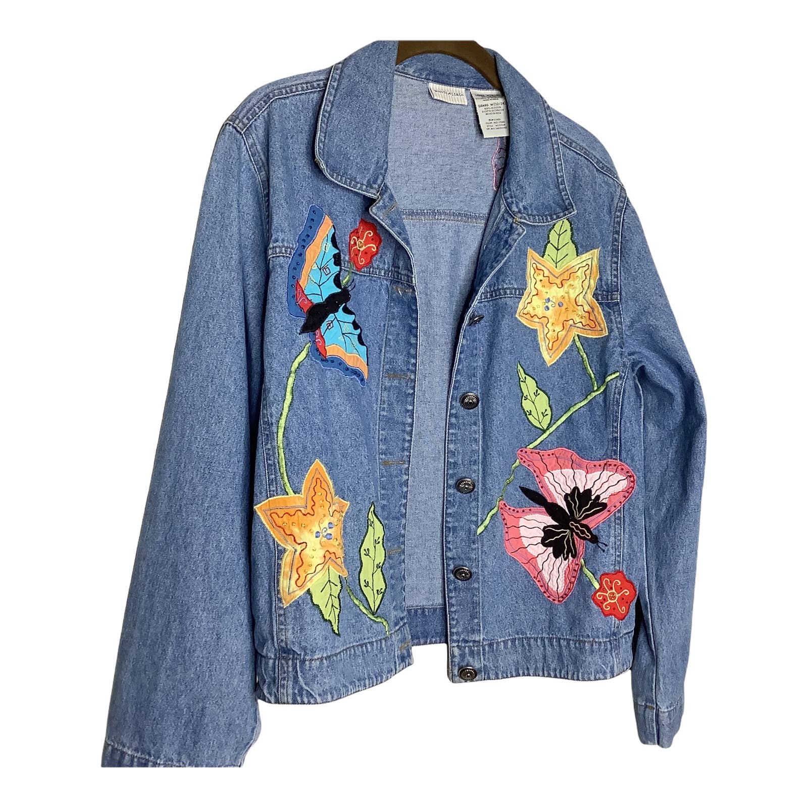 Vintage Jean Jacket 90s Butterfly Butterflies Embroidered Beaded Patches Floral - Image 7