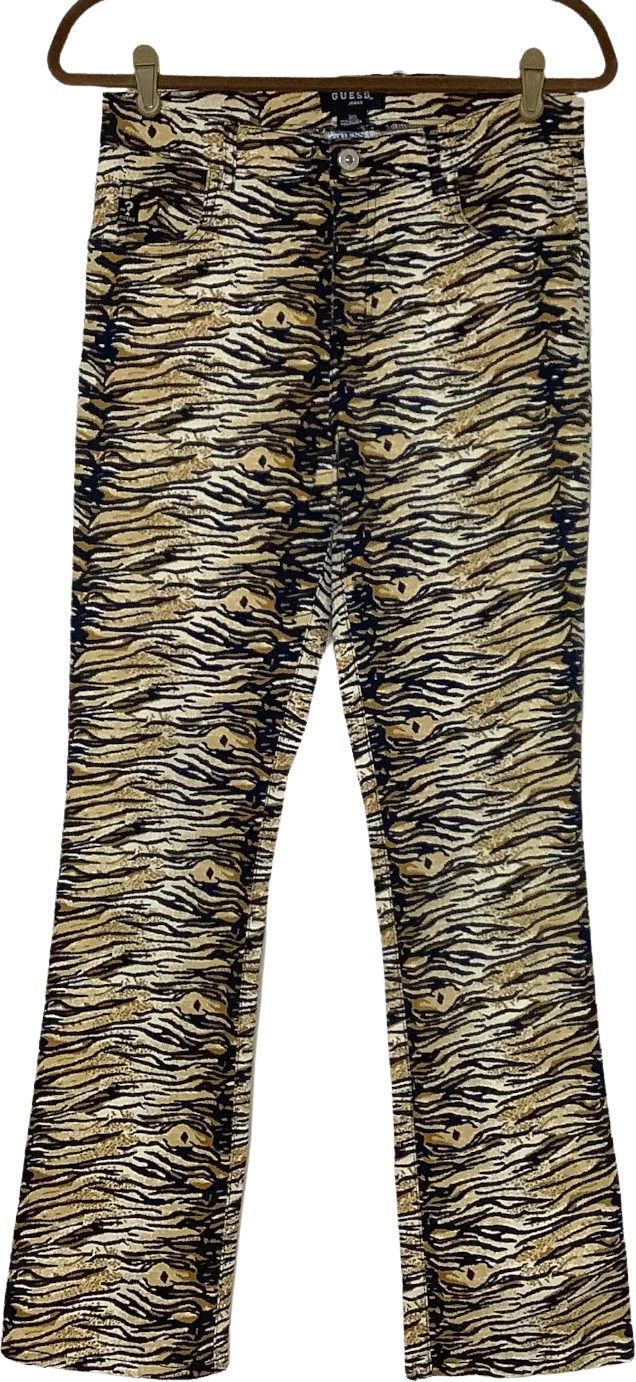 Vintage Jeans 80s 90s Animal Print Tiger High Waisted Rise Rock Logo 30x31 by Guess