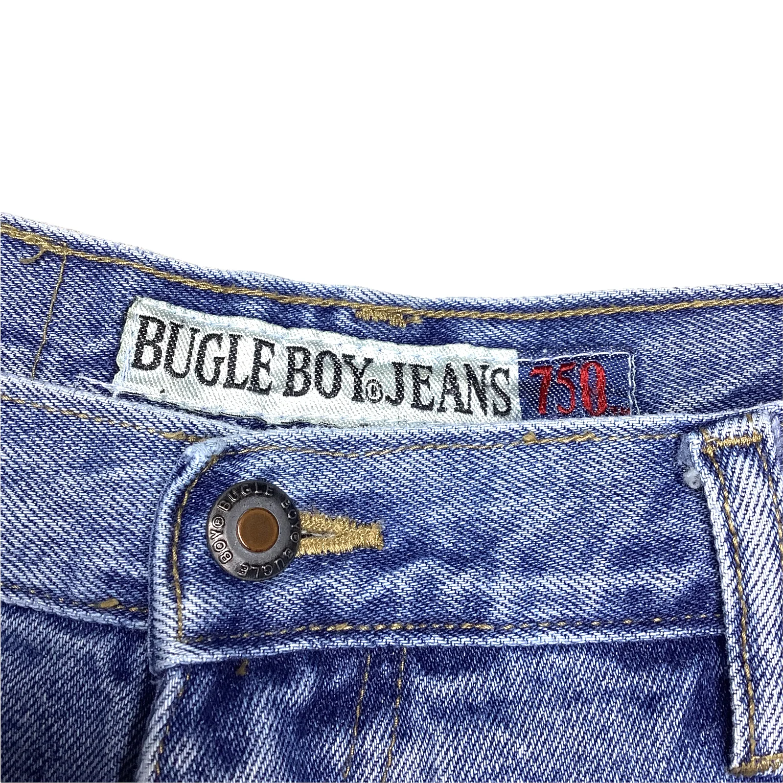 Vintage Jeans 90s Relaxed Leg Easy Fit 750 High Rise 33x28 Unisex Blue by Bugle Boy - Image 8