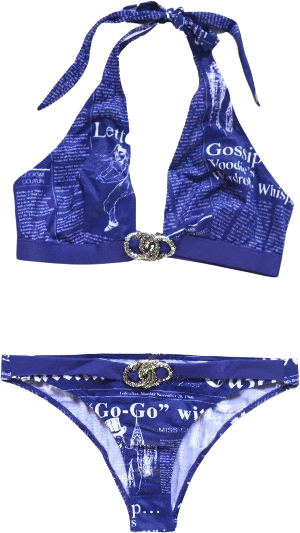 Vintage John Galliano Gazette Newspaper In Blue Swimsuit 90s 00s by John Galliano