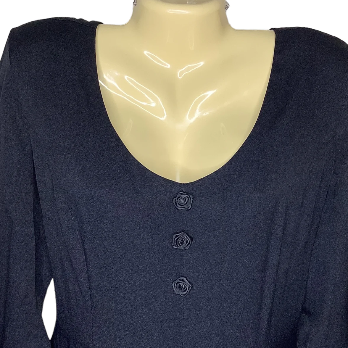 Vintage Jumpsuit Large Wide Leg Palazzo Pleated Floral Trim Tie Waist 80s 90s - Image 4
