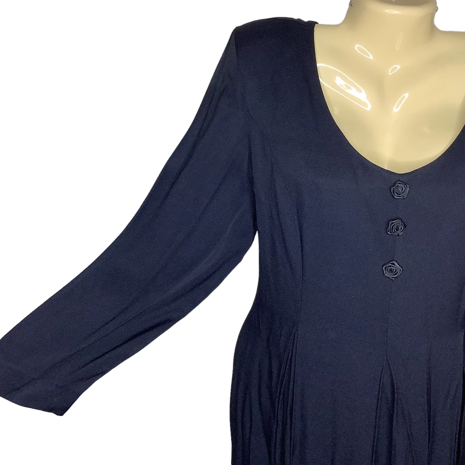 Vintage Jumpsuit Large Wide Leg Palazzo Pleated Floral Trim Tie Waist 80s 90s - Image 7