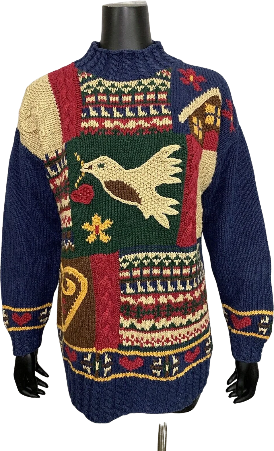 Vintage Karen Scott Textured Sweater Christmas Dove Ugly Loud 90s Hand Knit M by  Karen Scott
