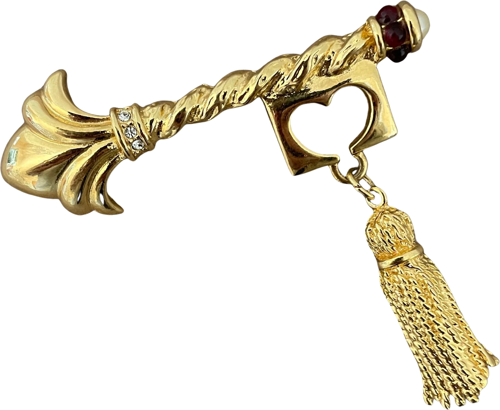 Vintage Key and Tassel Ruby Cabochon Brooch