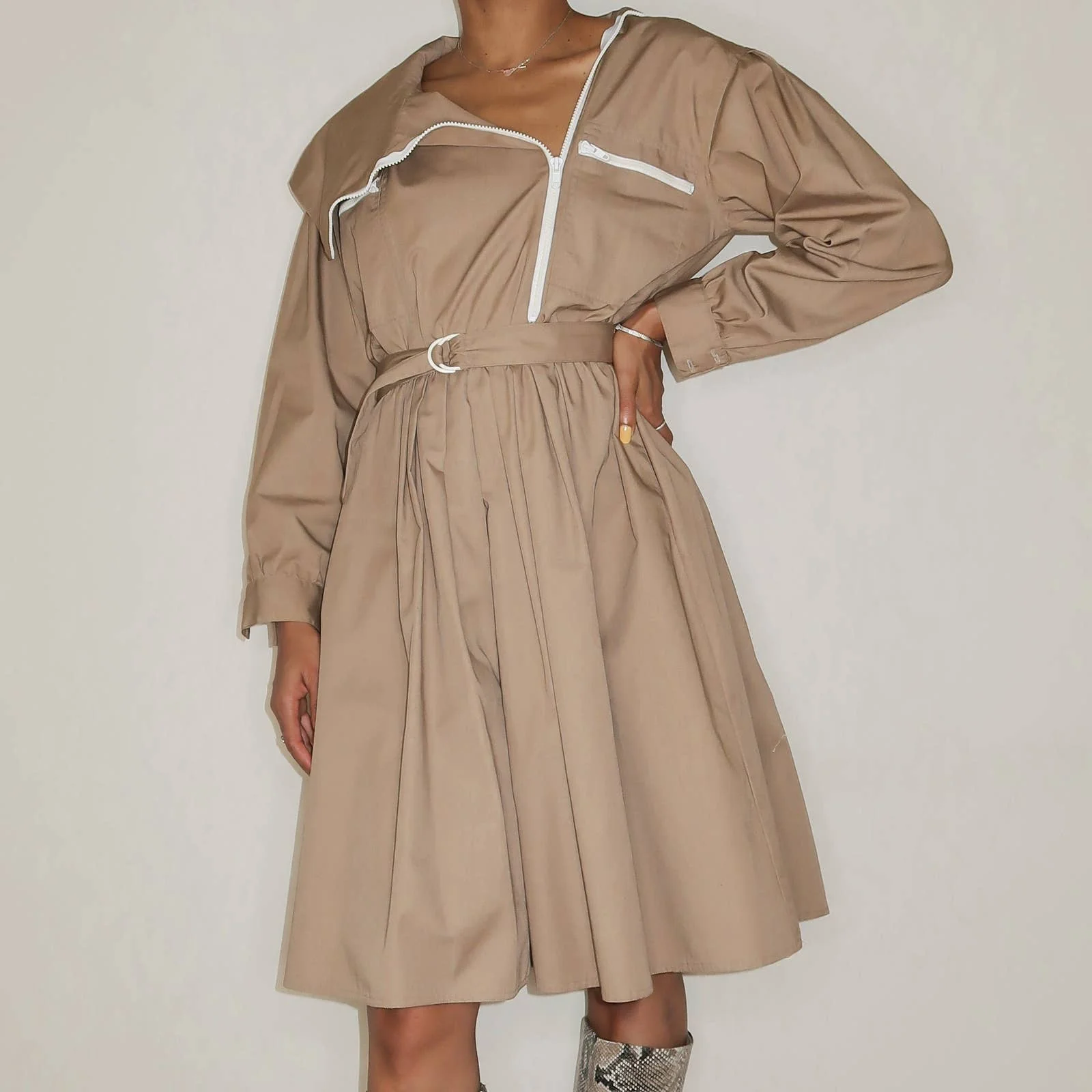 Vintage Khaki Long-Sleeved Tent Dress by Sunshine Alley - Image 2