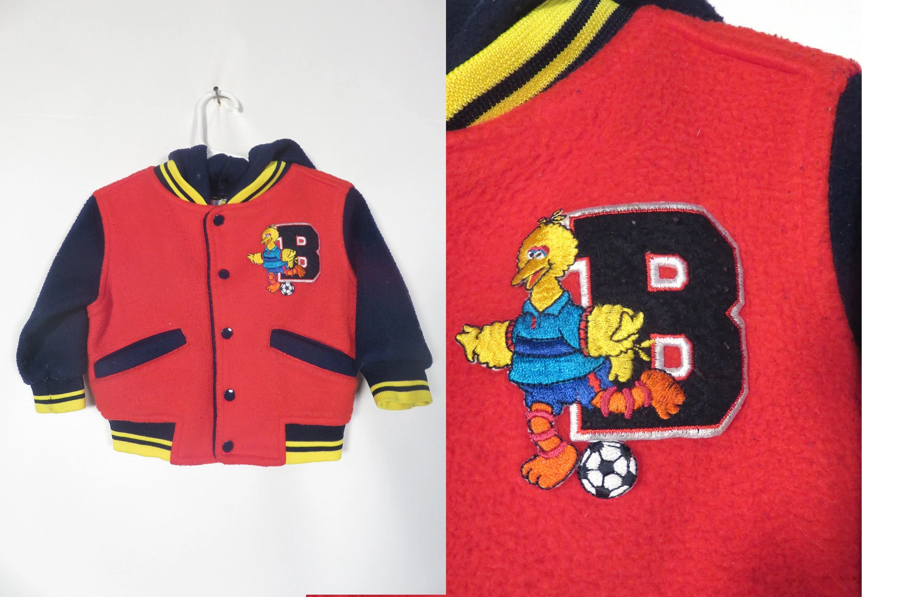 Vintage Kids Sesame St Big Bird Fleece Varsity Snap Jacket with Hood Size 12m by Sesame Street - Image 3