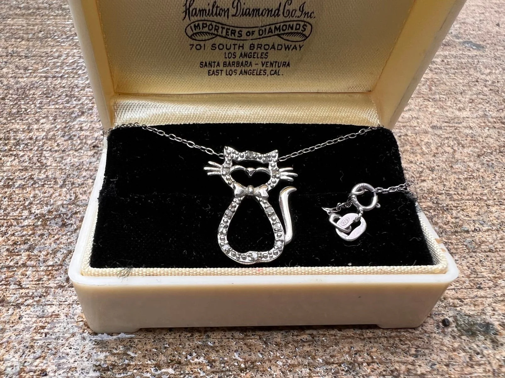 Vintage Kitty Cat Necklace with Diamonds Sterling Silver - Image 5