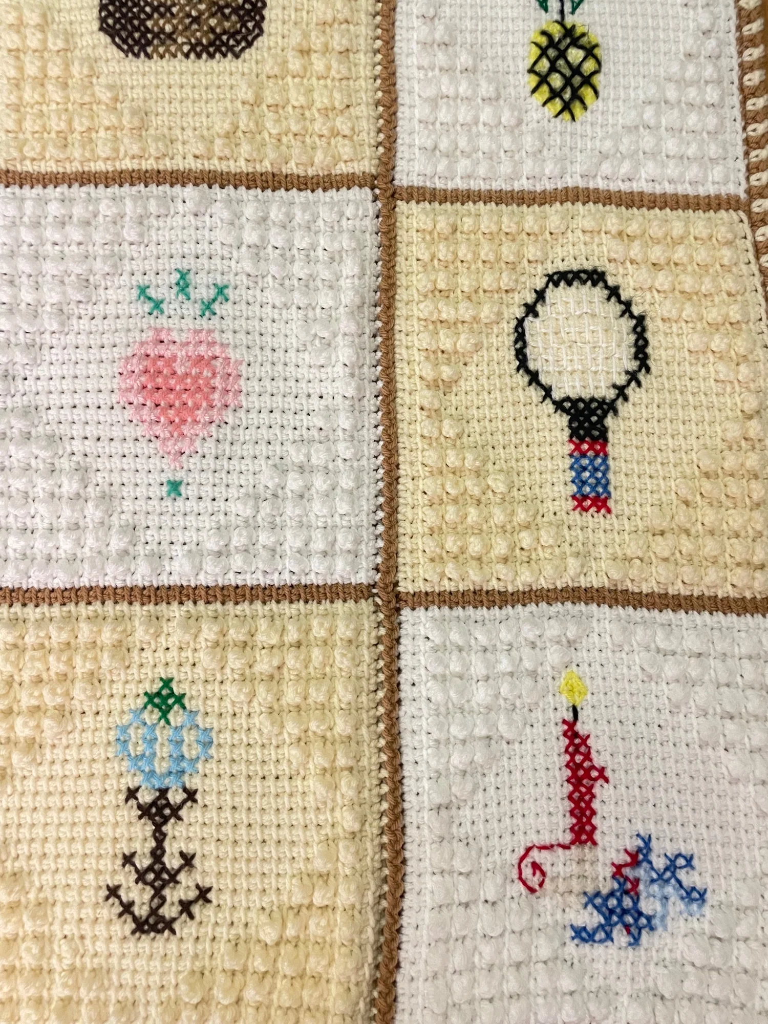 Vintage Knit Crochet Embroidered Granny Blanket Knitted Knots Handmade - Image 4