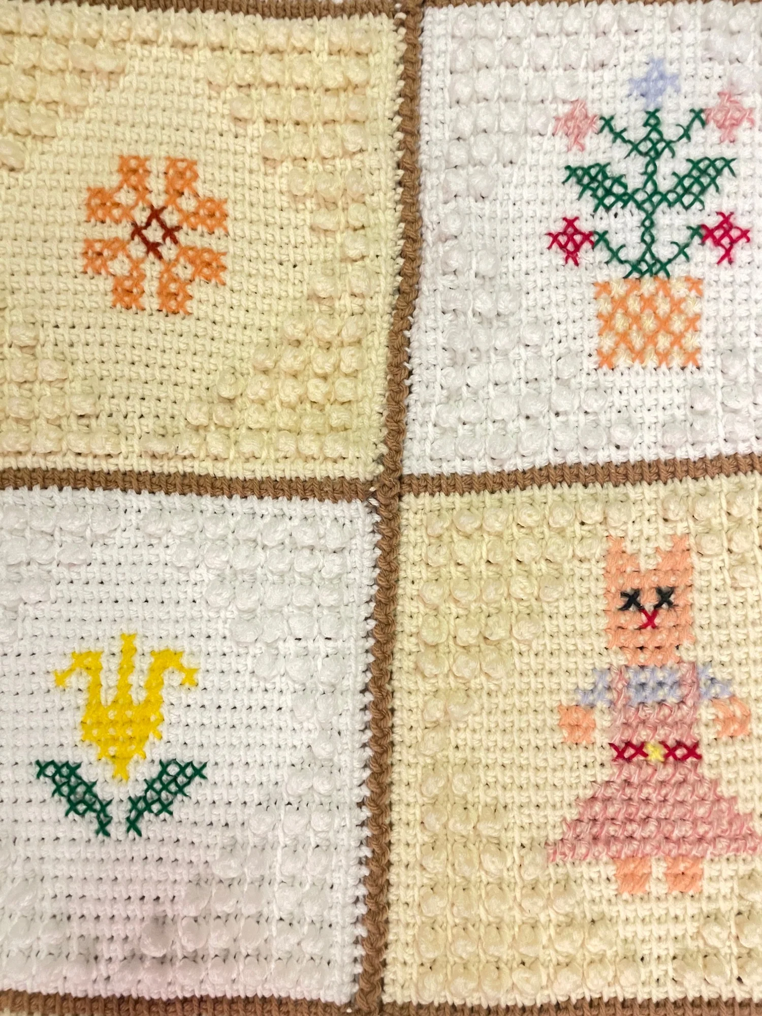 Vintage Knit Crochet Embroidered Granny Blanket Knitted Knots Handmade - Image 7