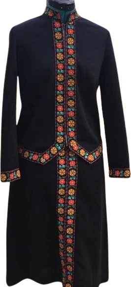 Vintage Knit Dress Miss Peg Two Piece Floral Ribbon Trim Black