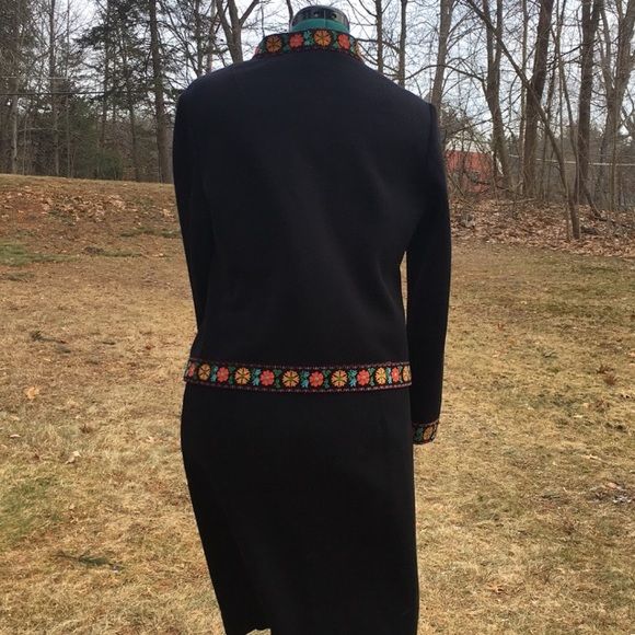 Vintage Knit Dress Miss Peg Two Piece Floral Ribbon Trim Black - Image 6